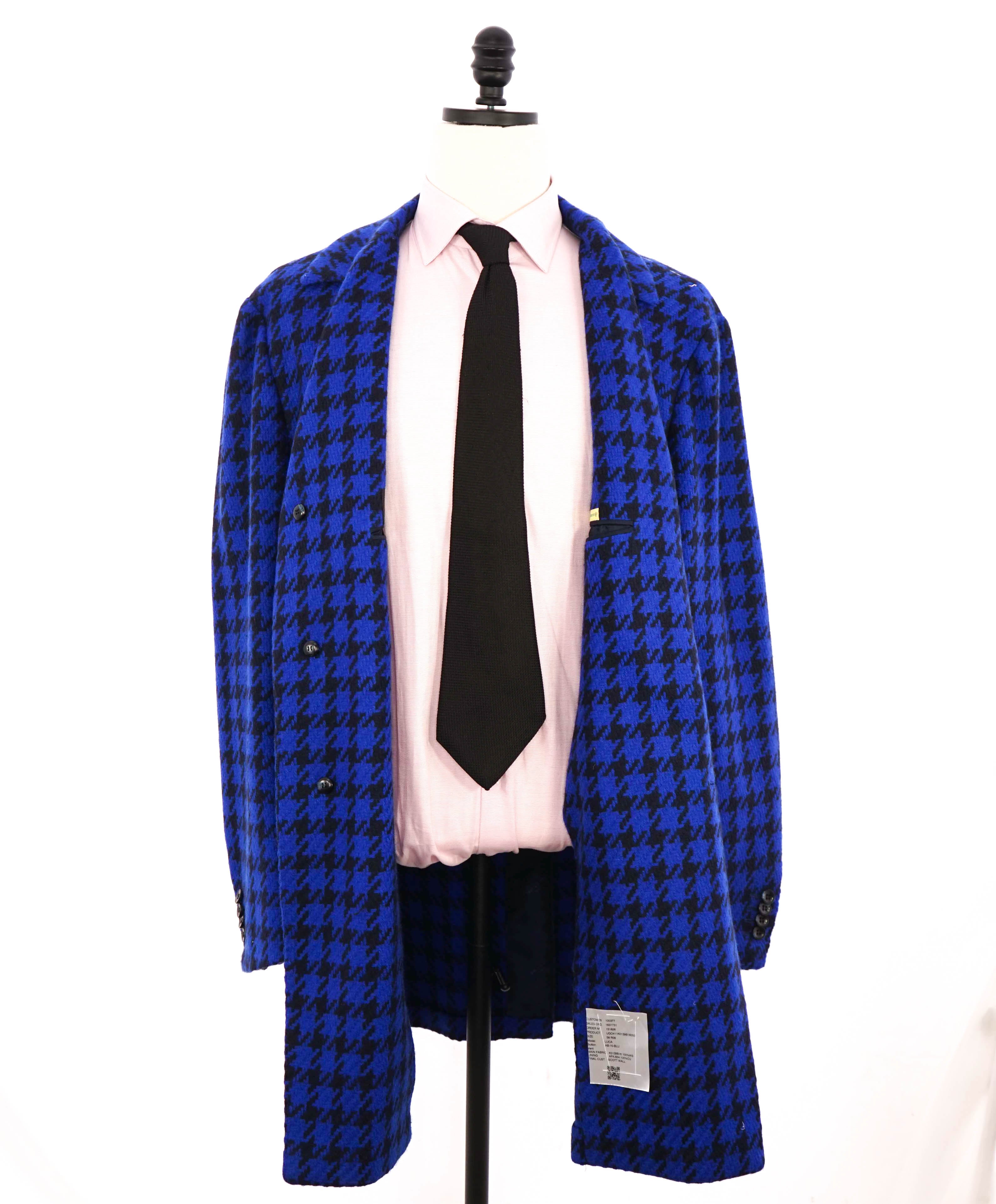 $14,545 KITON - *100% PURE CASHMERE* Bold Blue Houndstooth Top Coat - 48R