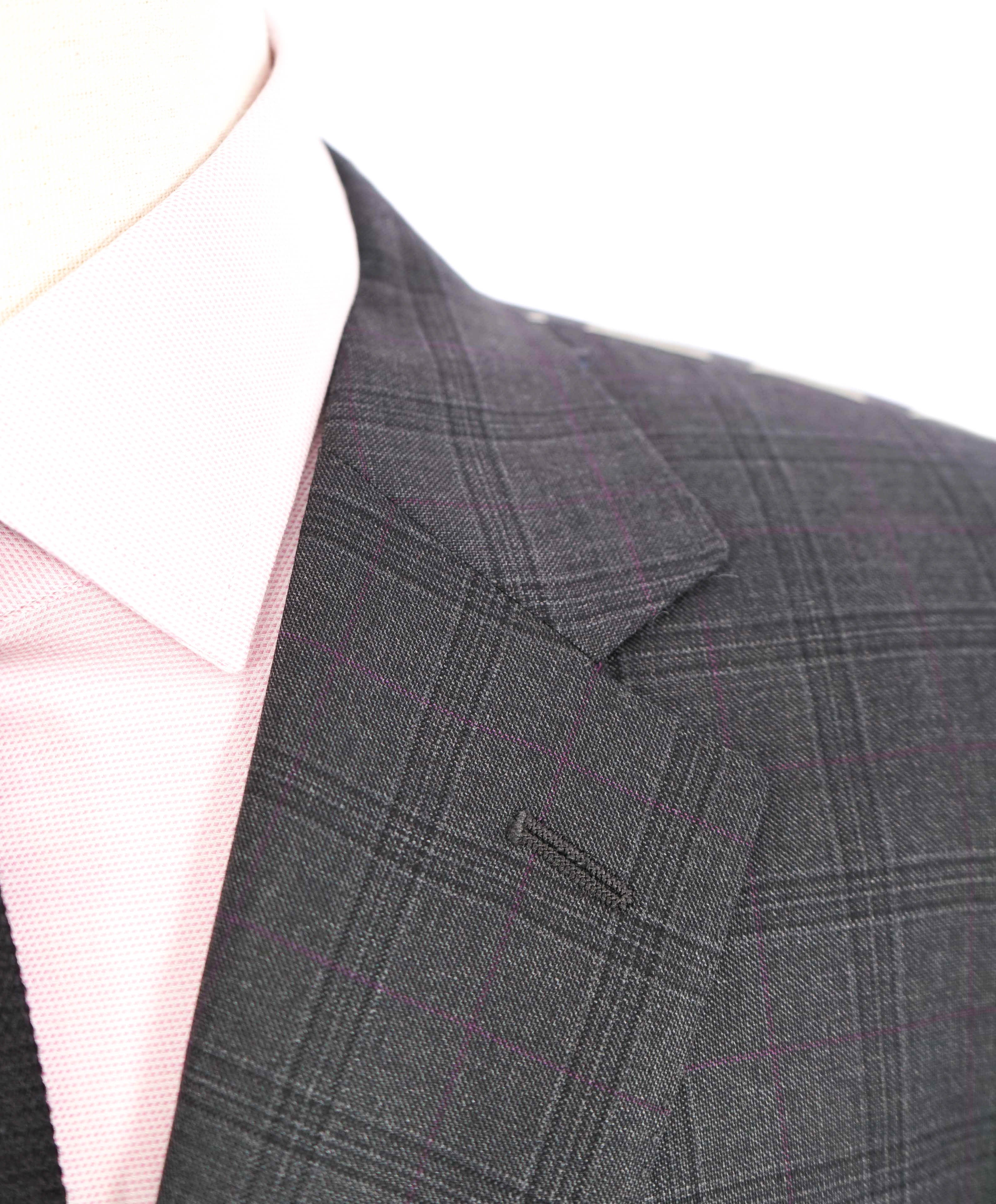 $3,095 CANALI - **EXCLUSIVE** Charcoal/Purple Check Plaid Notch Lapel Suit - 44R