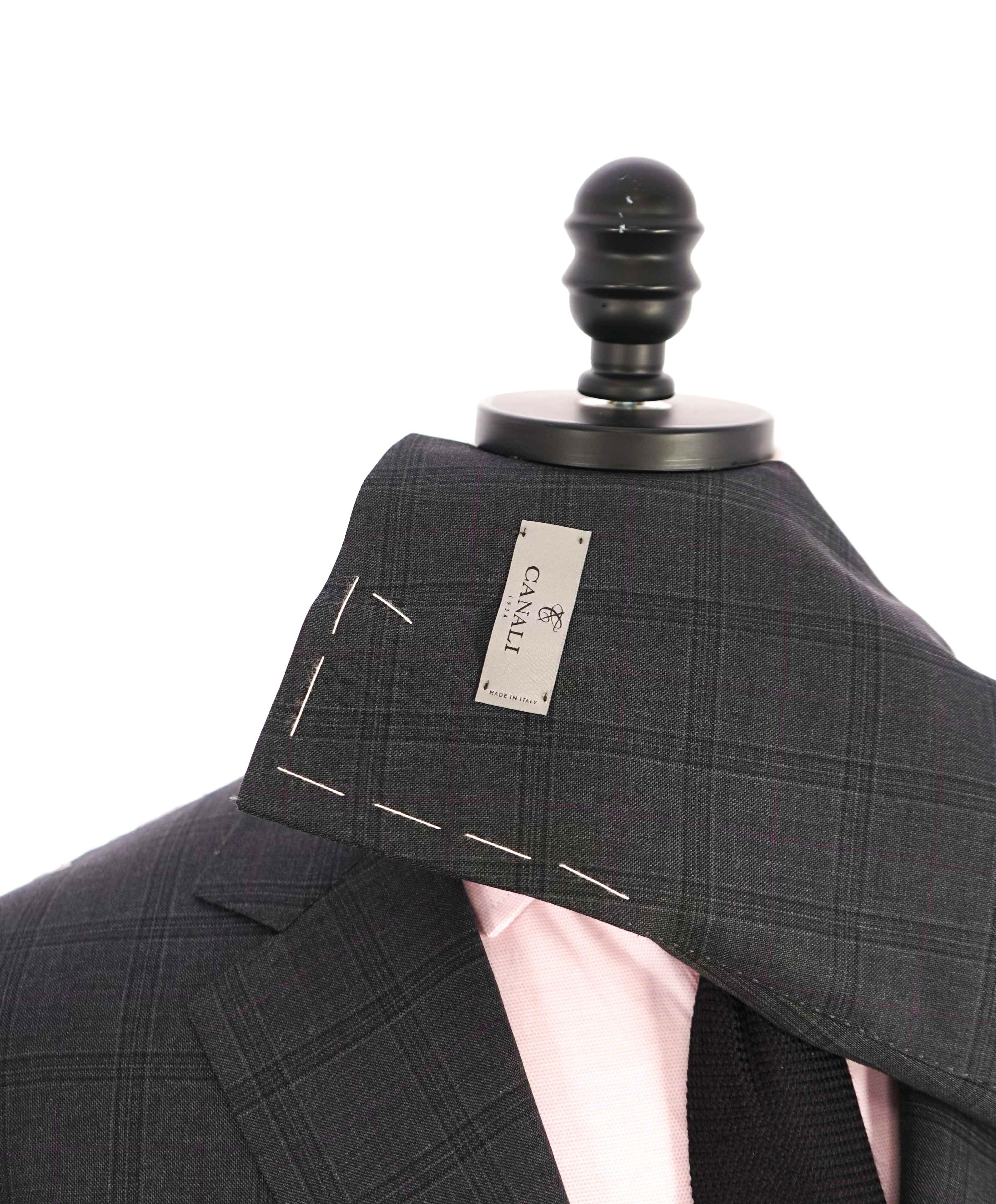 $3,095 CANALI - **EXCLUSIVE** Charcoal/Purple Check Plaid Notch Lapel Suit - 44R