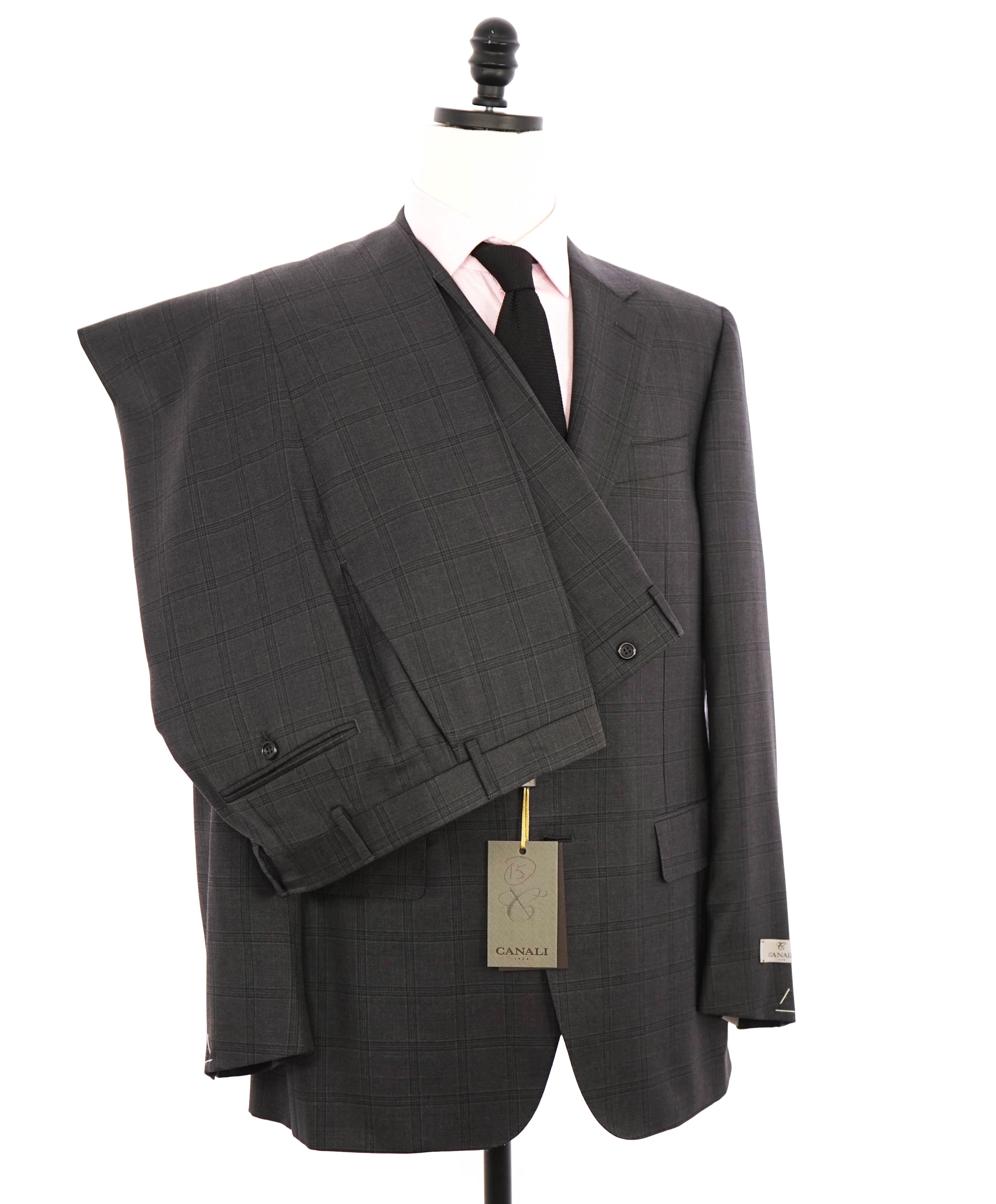 $3,095 CANALI - **EXCLUSIVE** Charcoal/Purple Check Plaid Notch Lapel Suit - 44R
