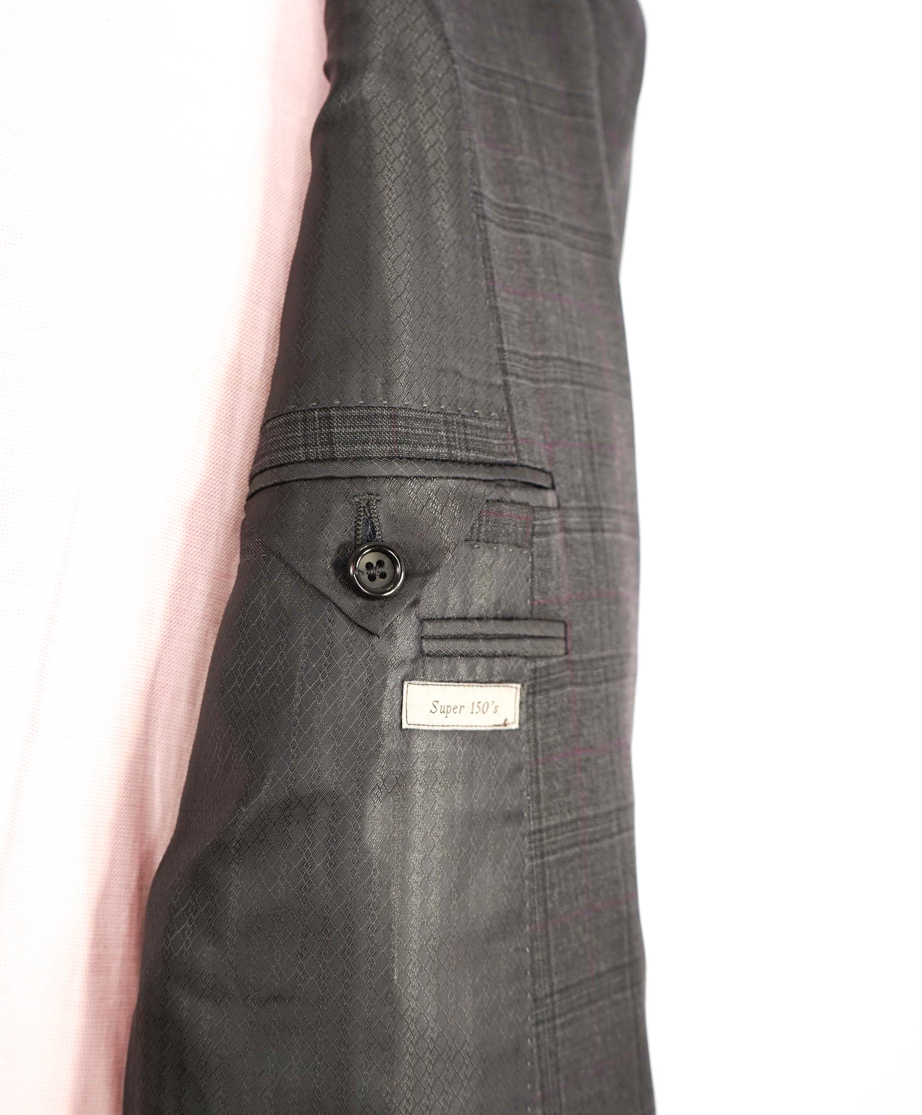 $3,095 CANALI - **EXCLUSIVE** Charcoal/Purple Check Plaid Notch Lapel Suit - 44R