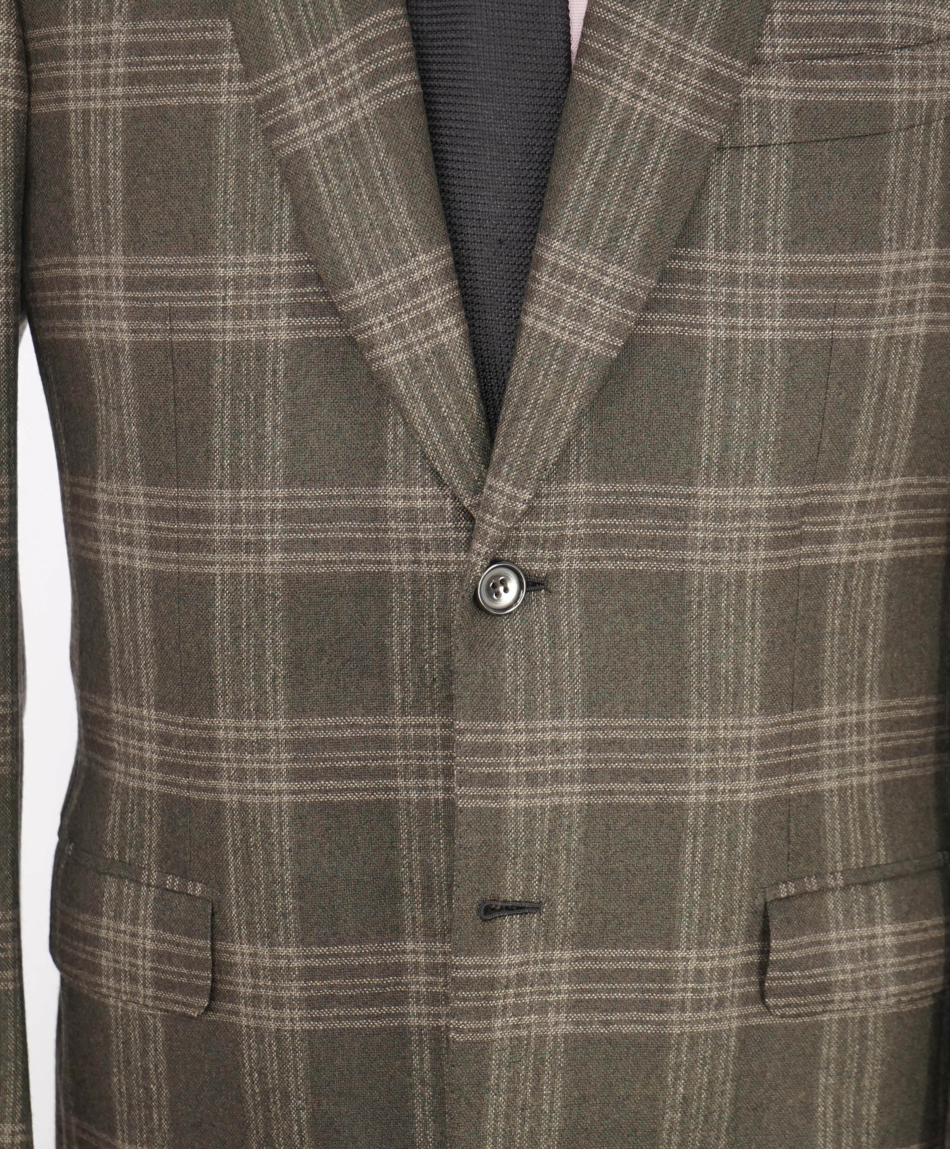 $4,800 BRIONI - "SECOLO" Brown Check Plaid Hand Made Italy Blazer- 38R US