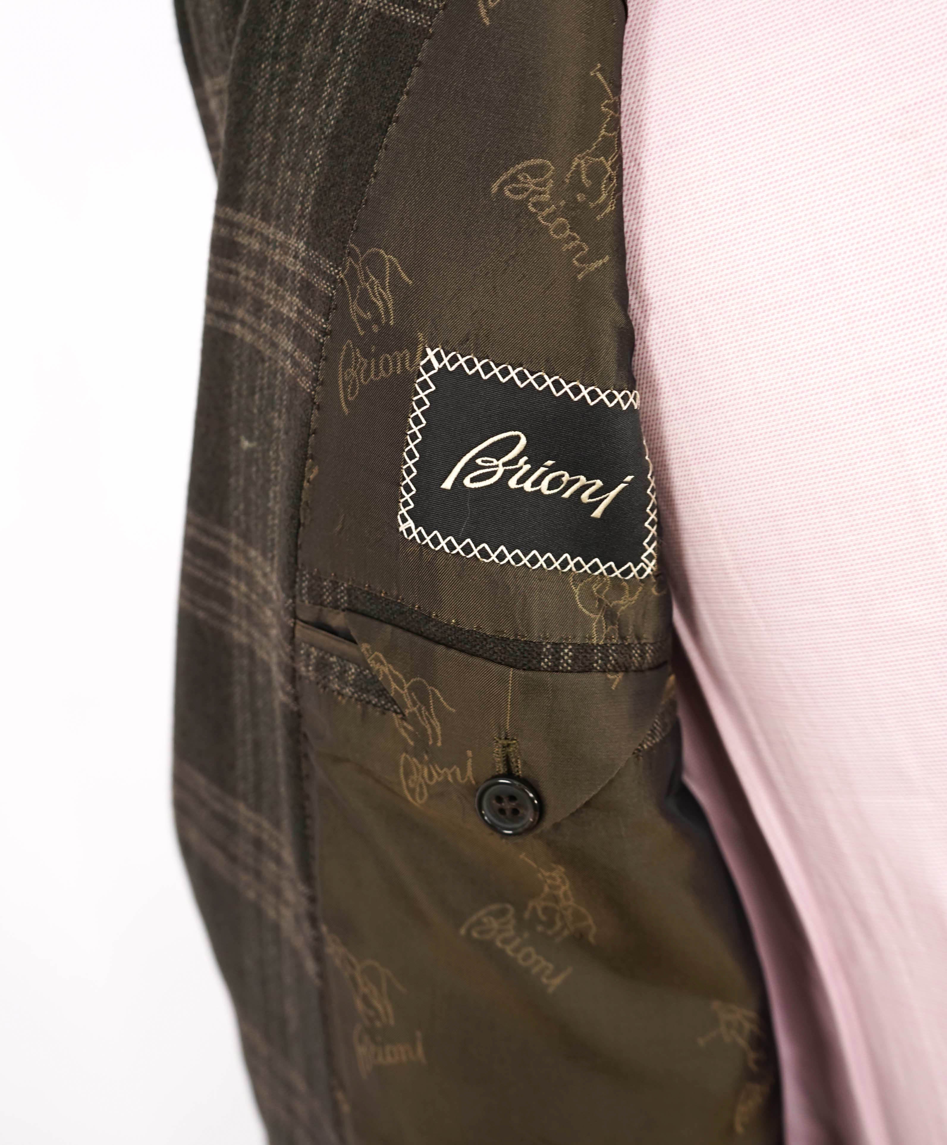 $4,800 BRIONI - "SECOLO" Brown Check Plaid Hand Made Italy Blazer- 38R US