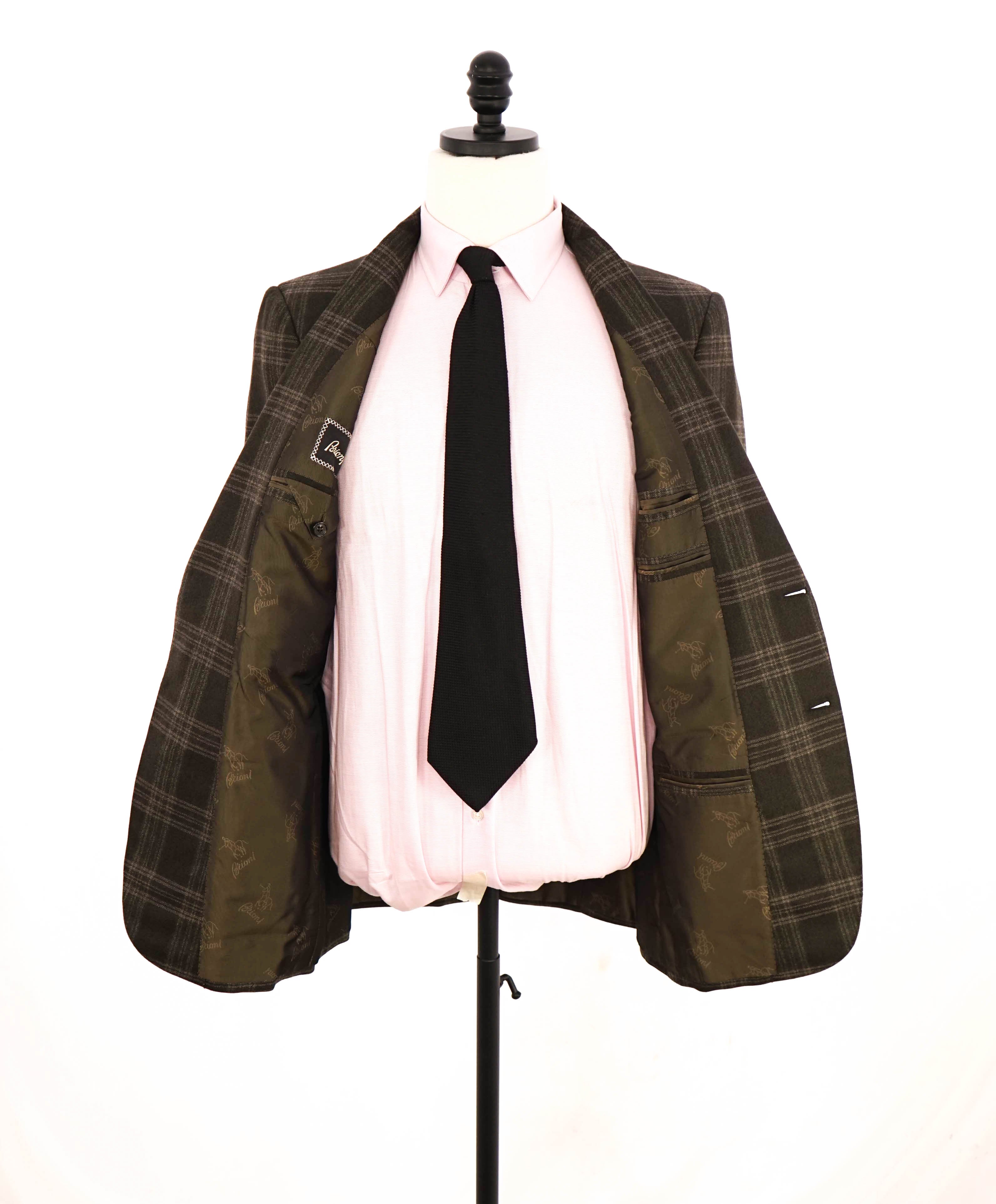 $4,800 BRIONI - "SECOLO" Brown Check Plaid Hand Made Italy Blazer- 38R US