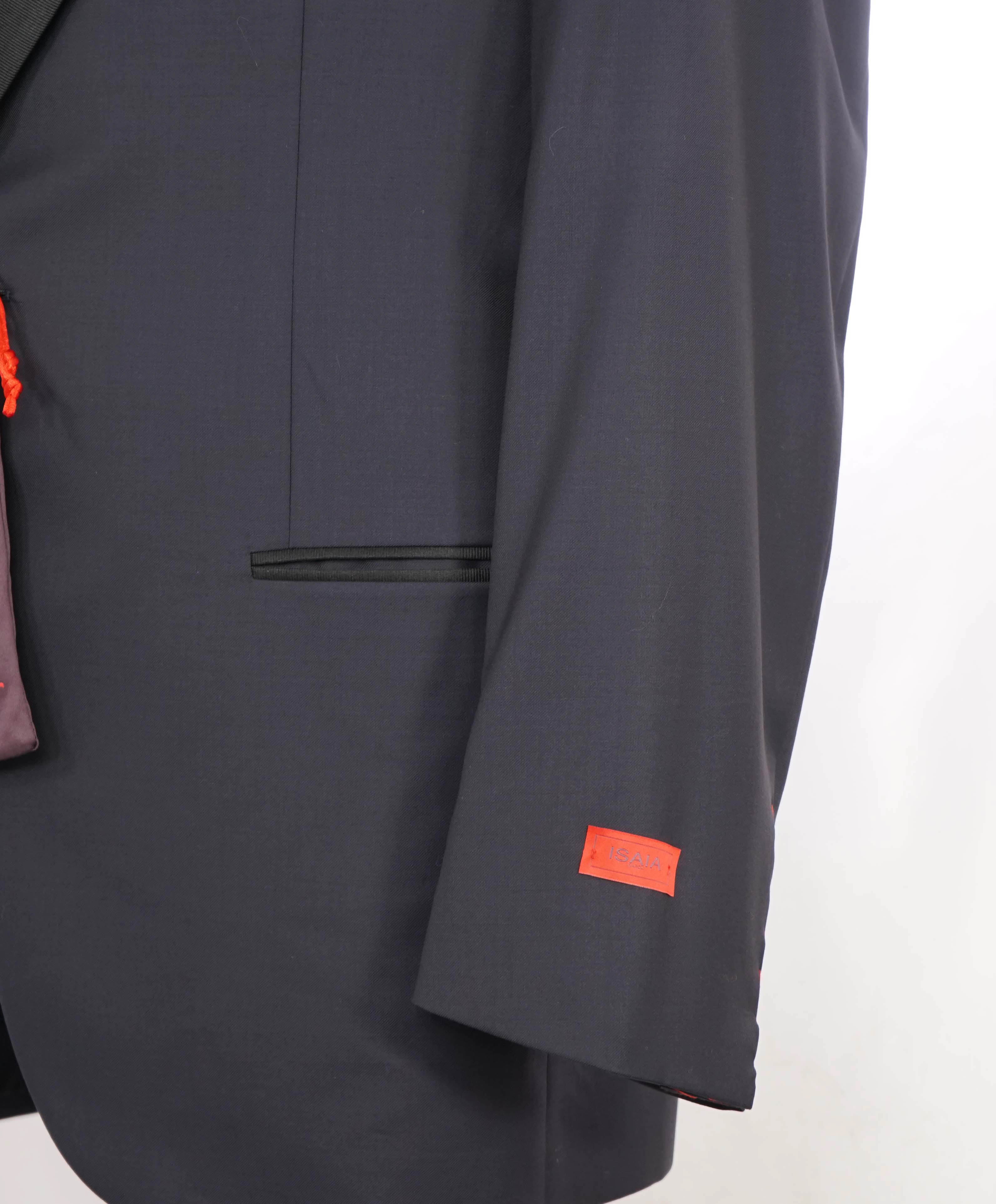 $4,595 ISAIA - "AQUASPIDER" Satin PEAK LAPEL Navy Blue Wool Tuxedo - 48R