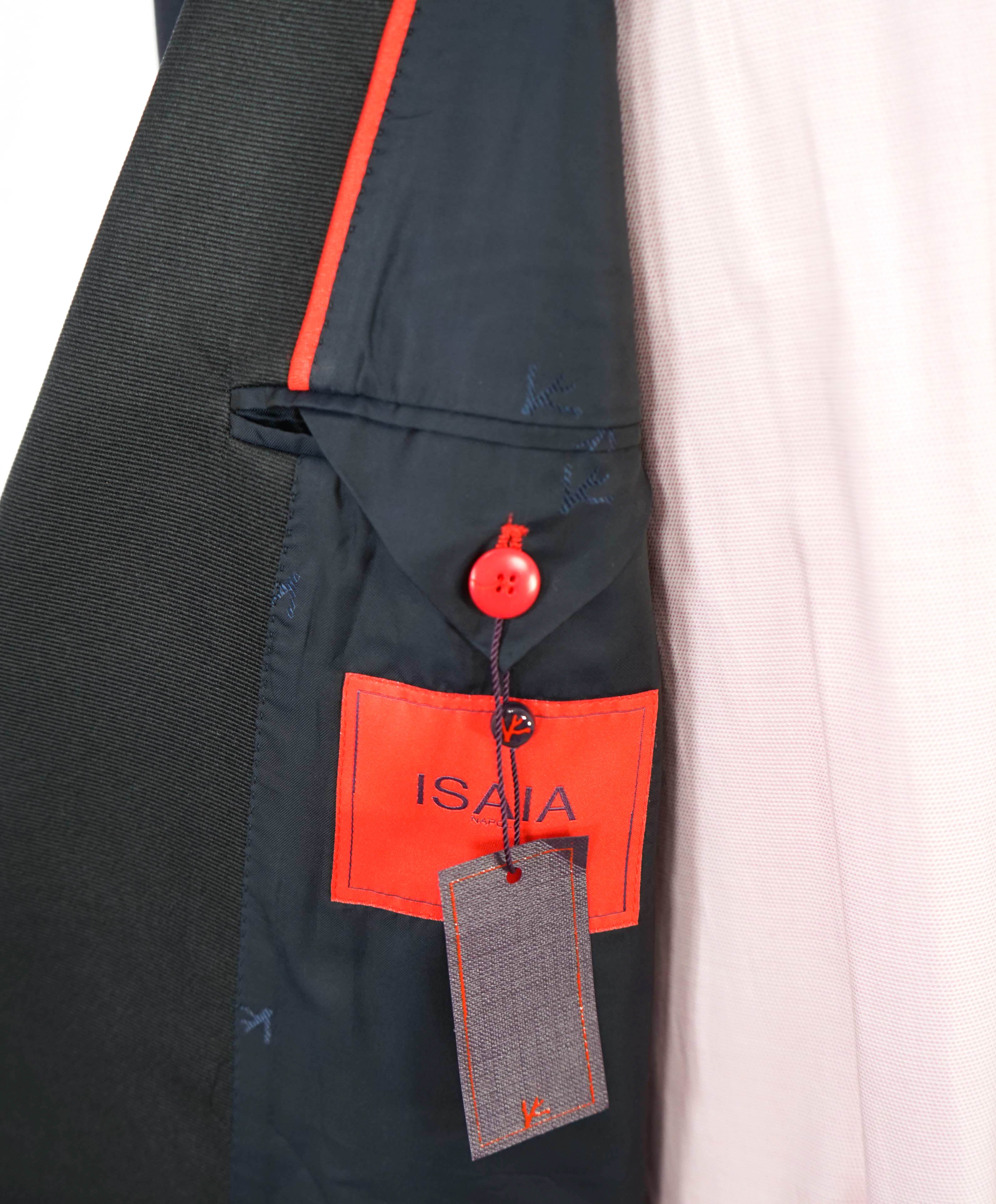 $4,595 ISAIA - "AQUASPIDER" Satin PEAK LAPEL Navy Blue Wool Tuxedo - 48R