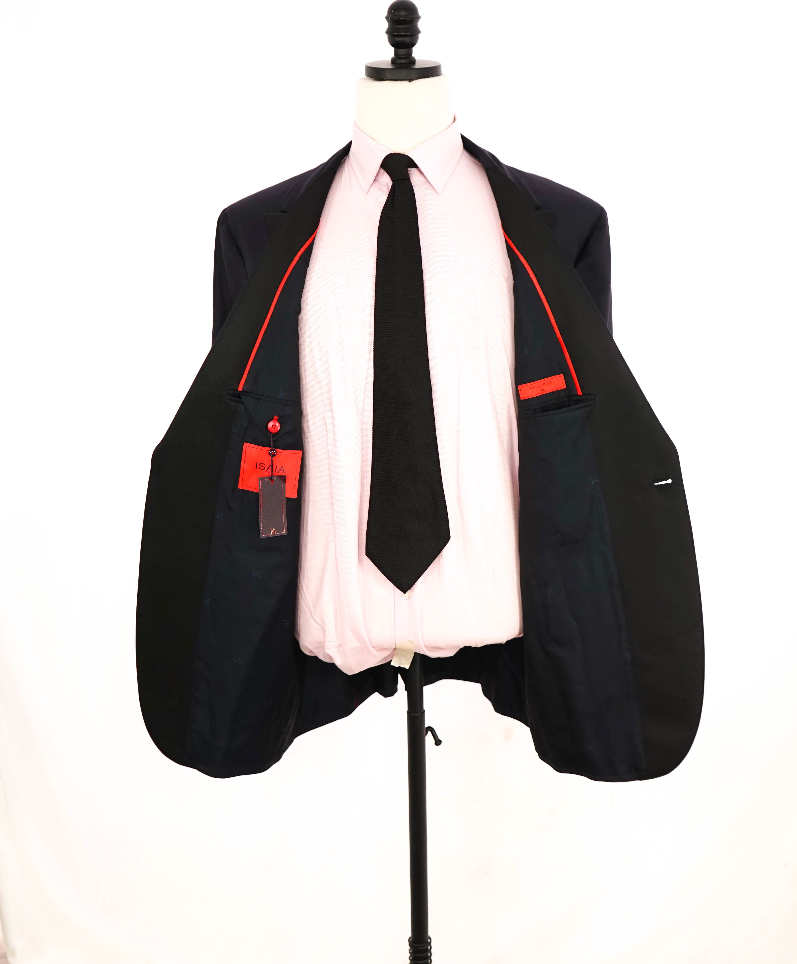 $4,595 ISAIA - "AQUASPIDER" Satin PEAK LAPEL Navy Blue Wool Tuxedo - 48R
