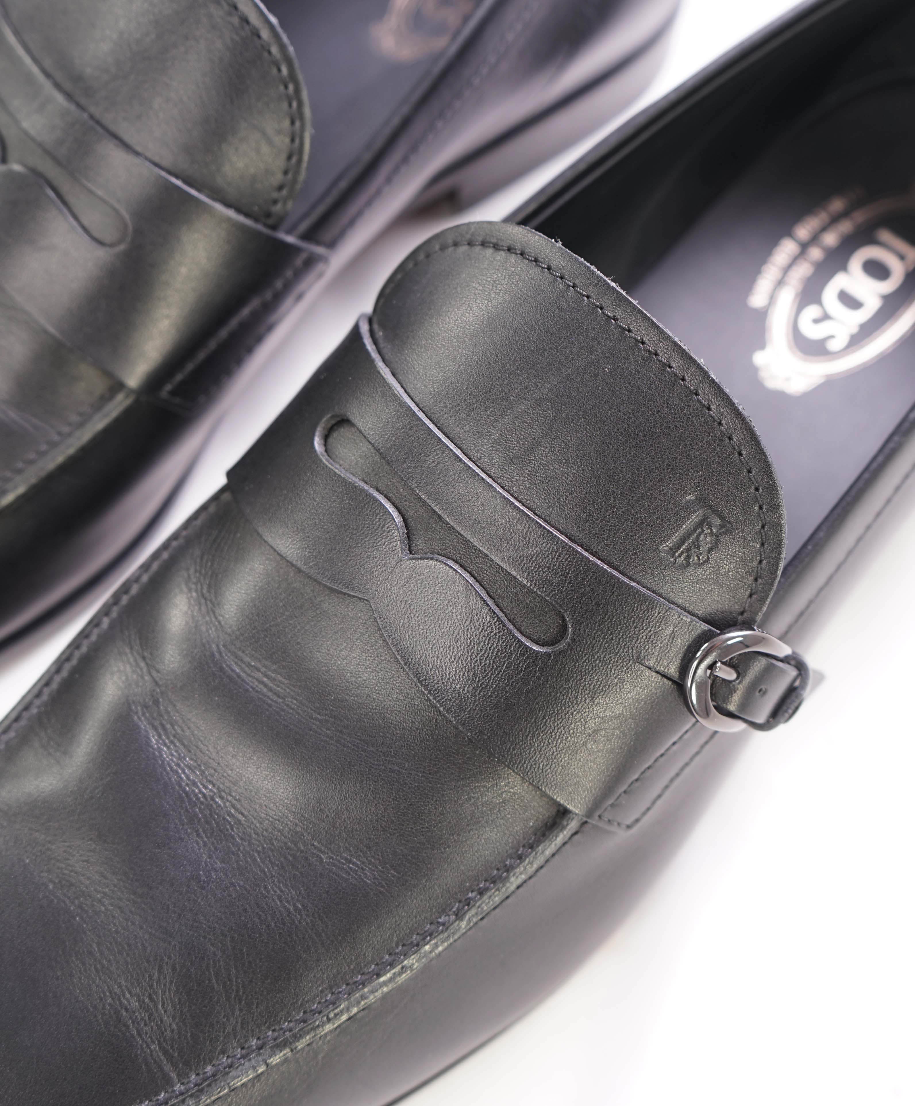$675 TOD’S - Black Penny Monk Leather LOGO Vamp Loafer - (12 Tod's) 13 US