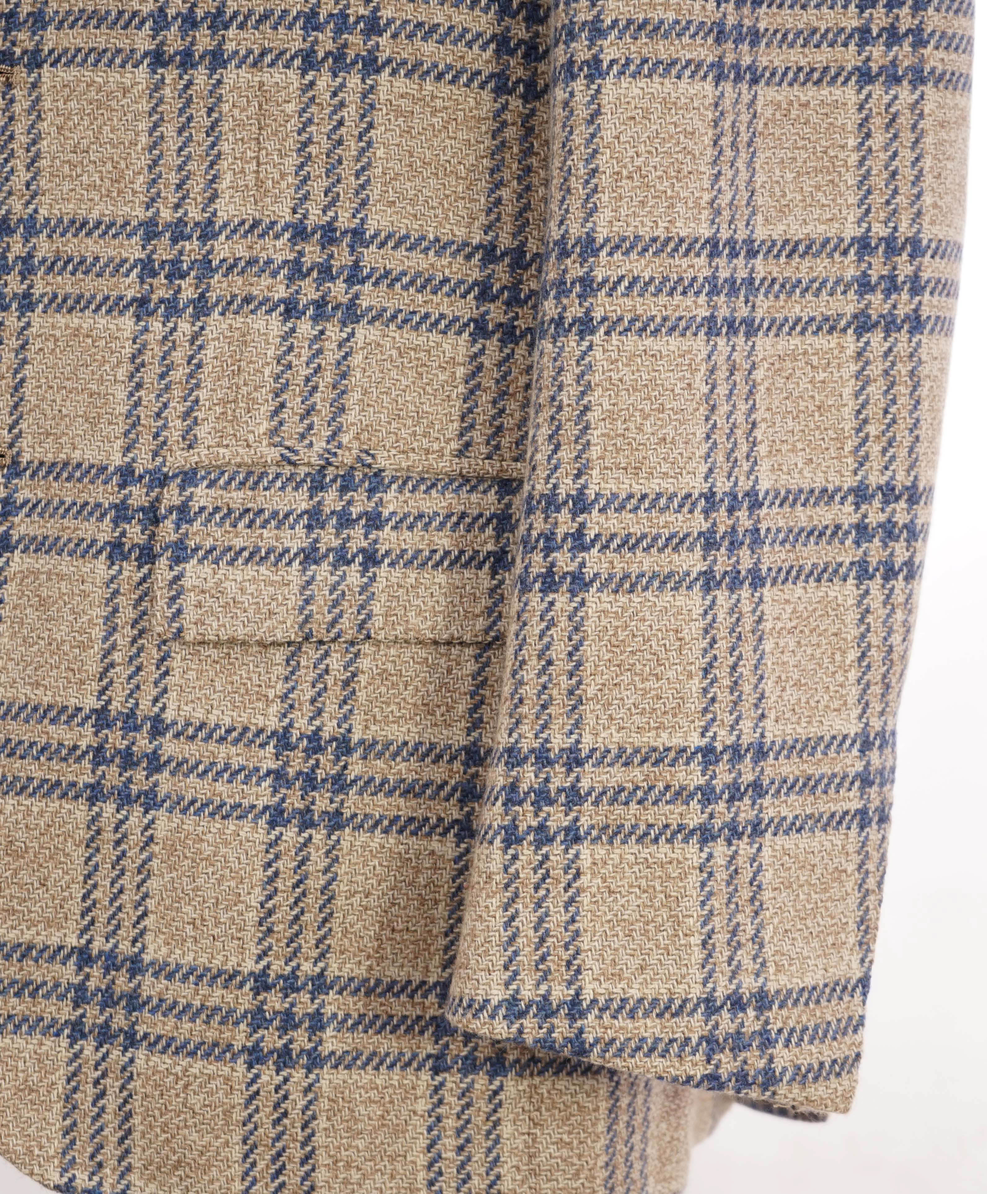 $9,600 KITON - *PURE CASHMERE* Camel Neutral & Blue Check Blazer - 38R