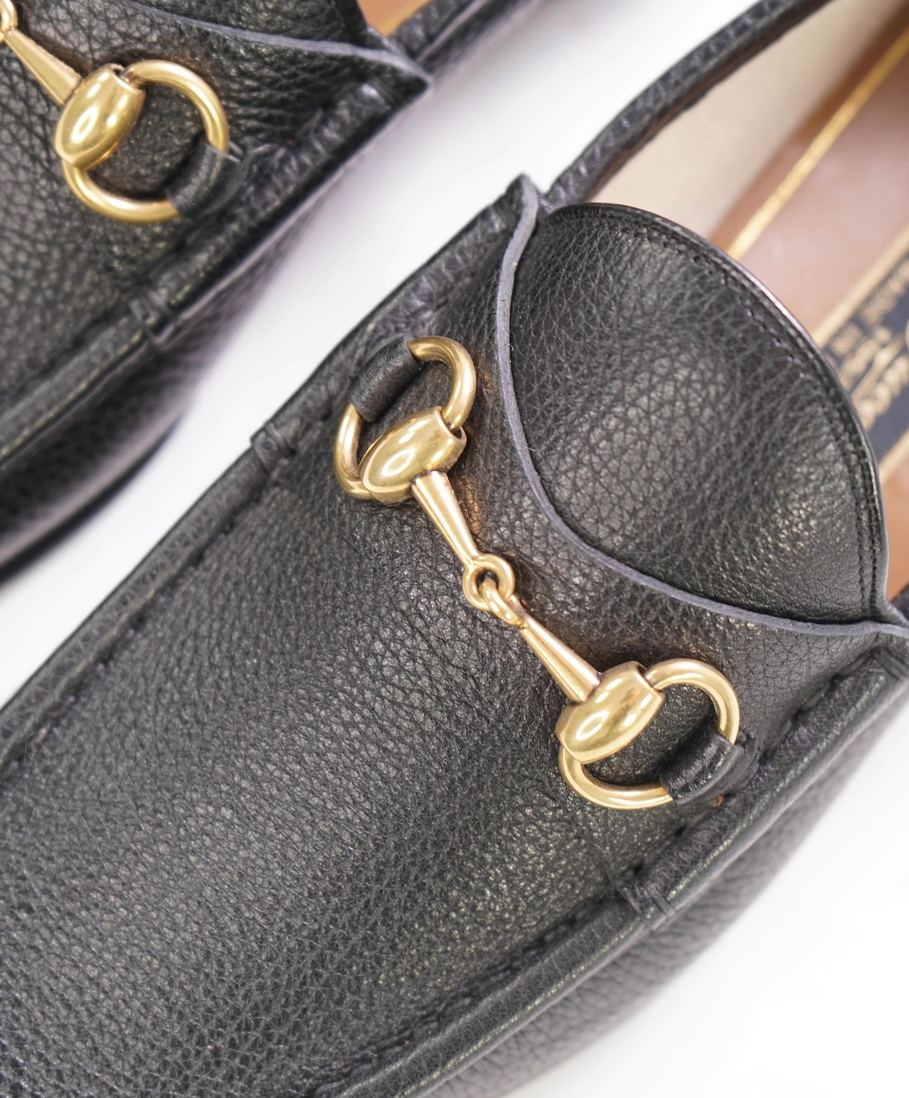 $990 GUCCI - 1955 Horse-bit Loafers Black Pebbled Iconic Style - 7.5US (7 G)