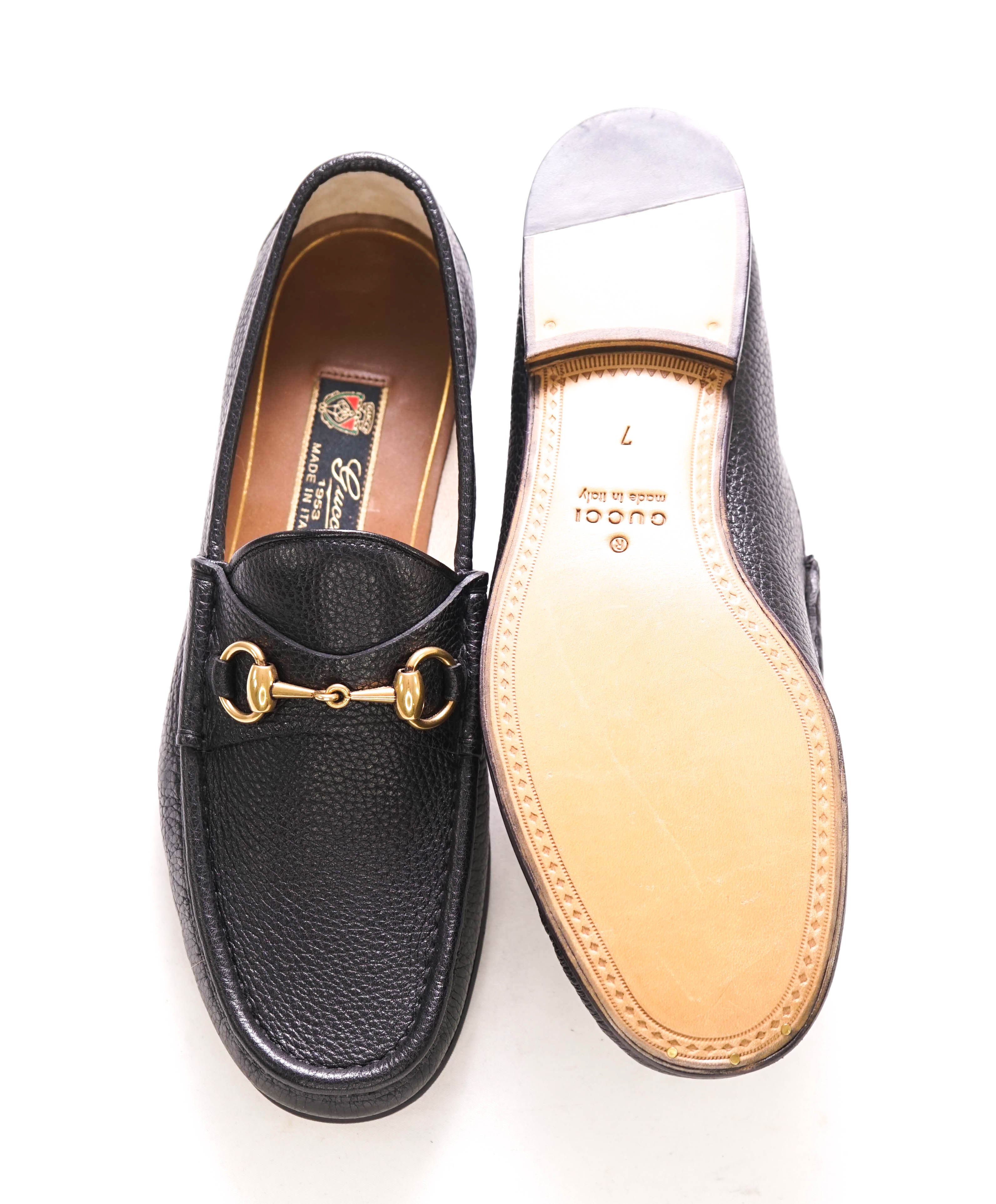$990 GUCCI - 1955 Horse-bit Loafers Black Pebbled Iconic Style - 7.5US (7 G)
