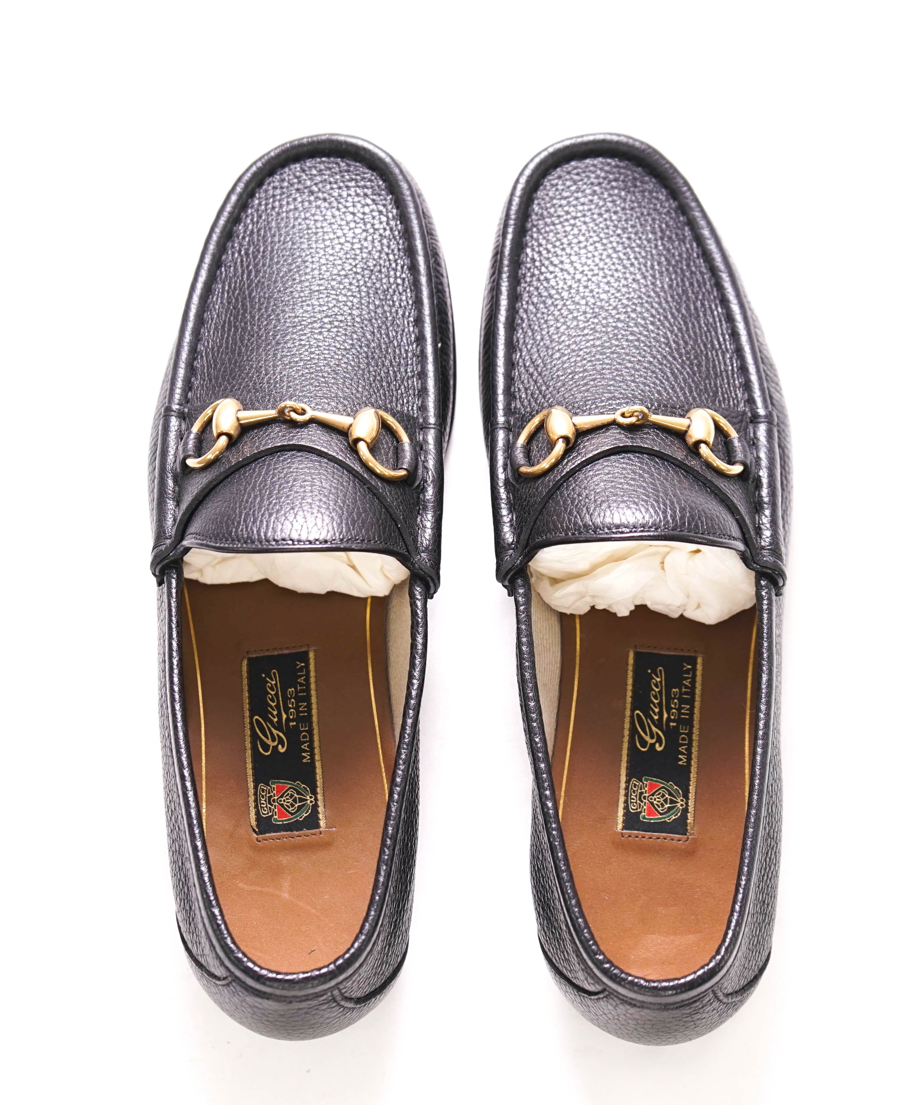 $990 GUCCI - 1955 Horse-bit Loafers Black Pebbled Iconic Style - 7.5US (7 G)