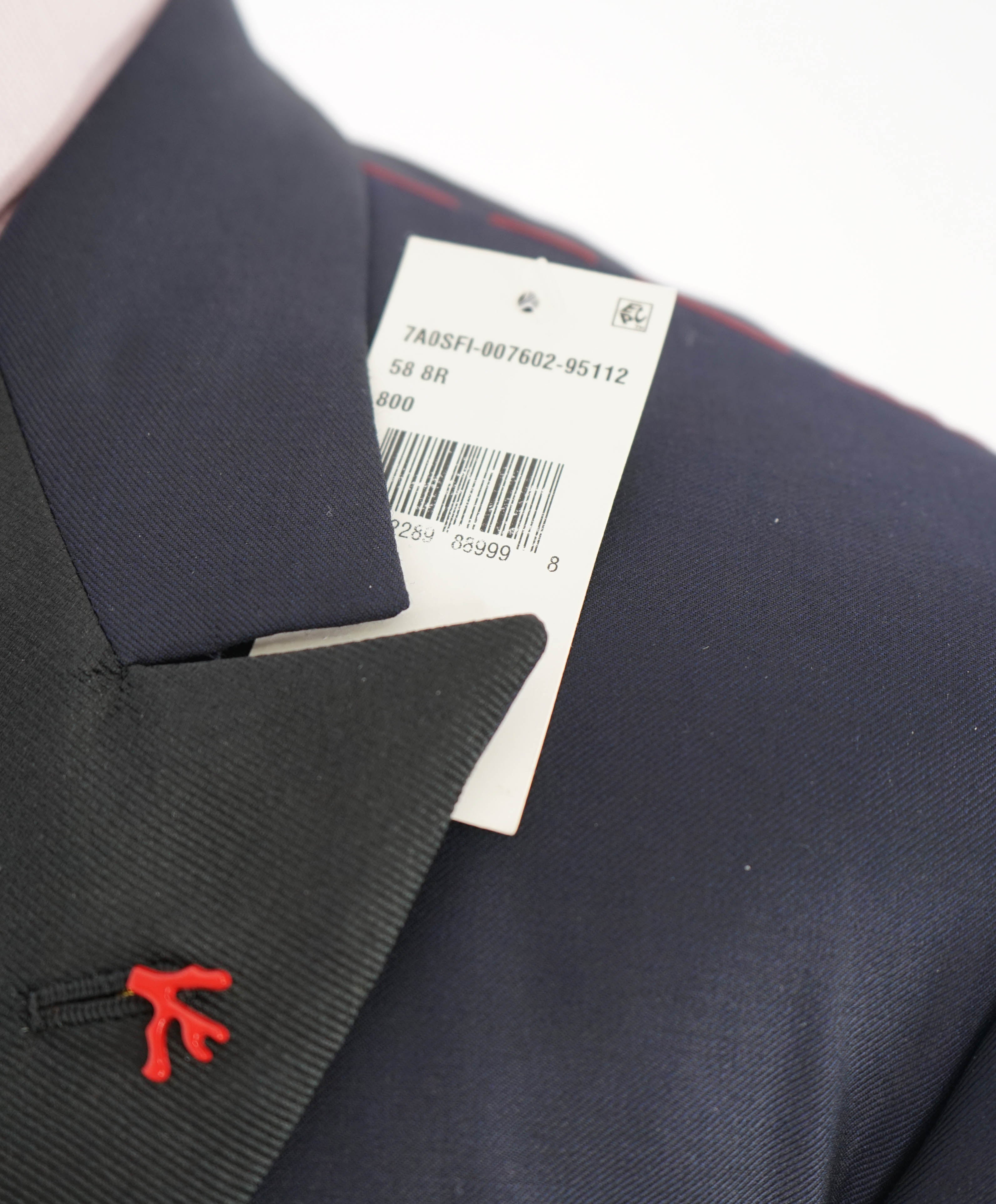 $4,595 ISAIA - "AQUASPIDER" Satin PEAK LAPEL Navy Blue Wool Tuxedo - 40R