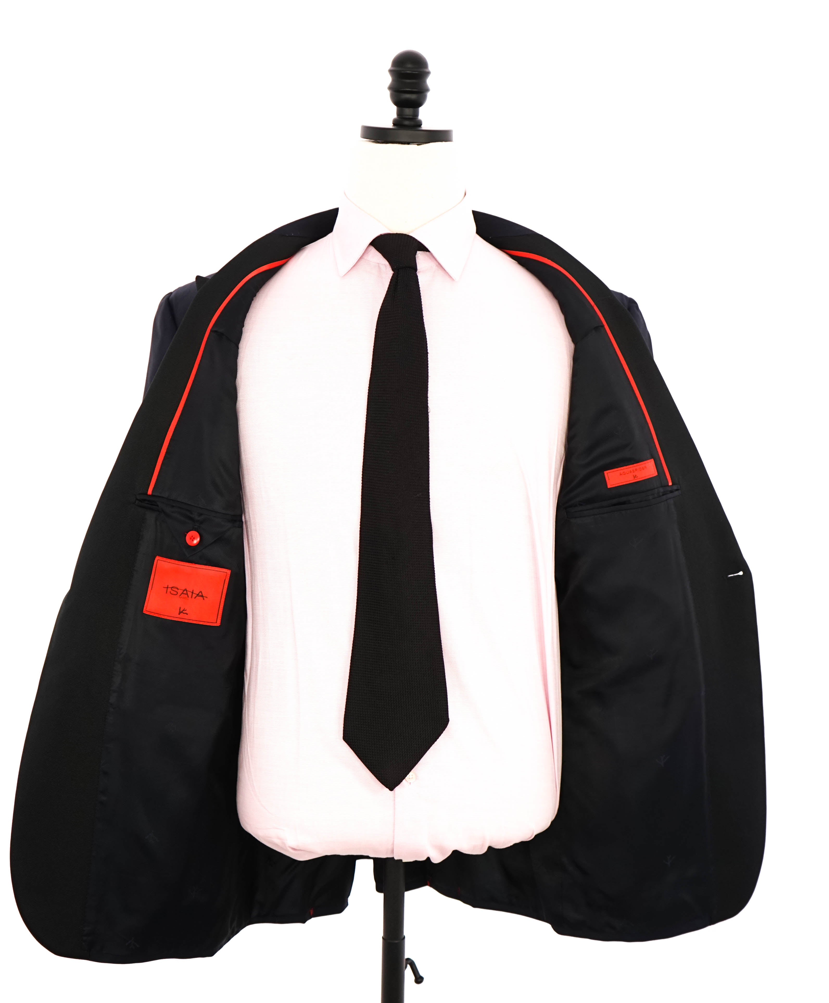 $4,595 ISAIA - "AQUASPIDER" Satin PEAK LAPEL Navy Blue Wool Tuxedo - 42R