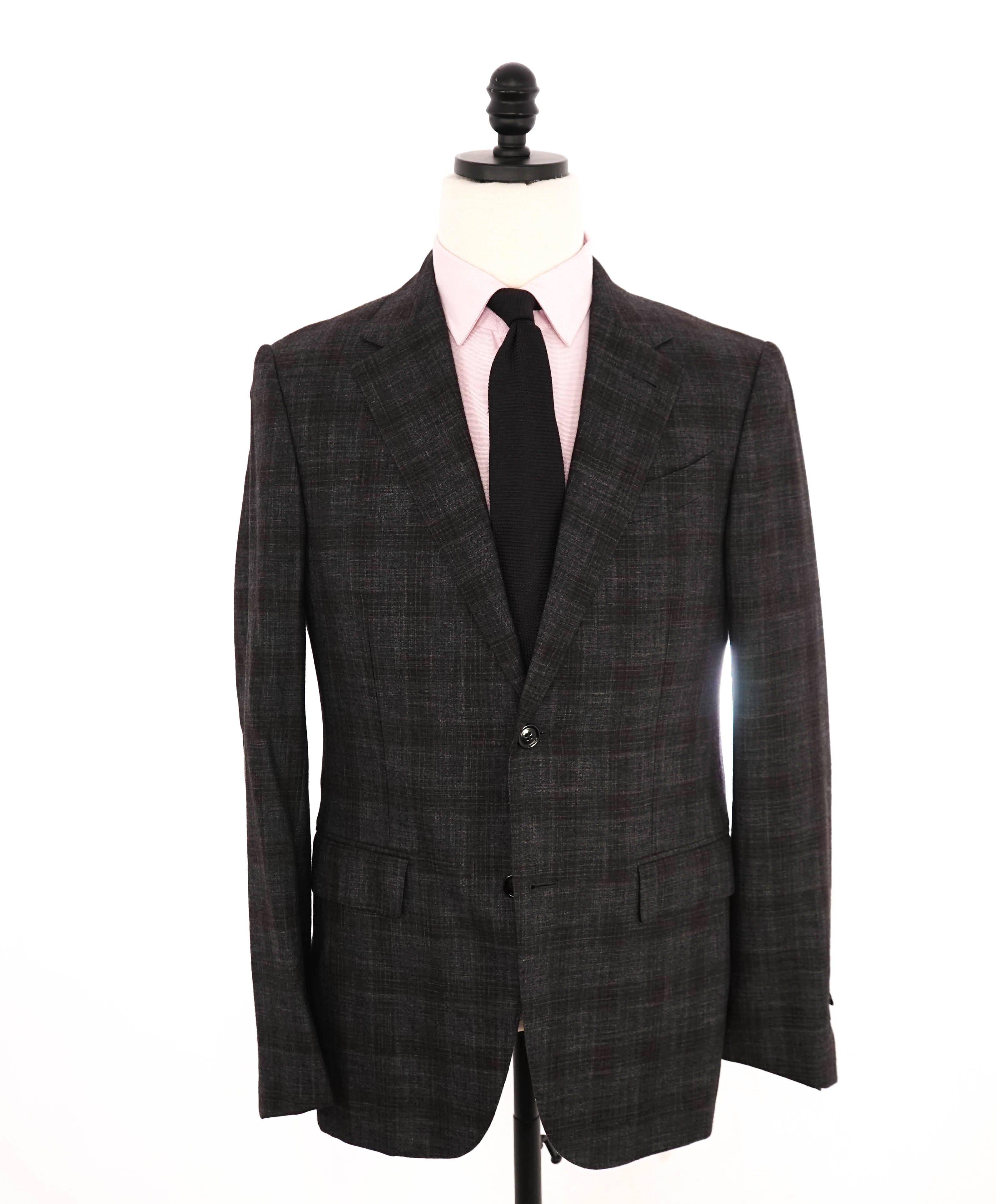 $4,690 ERMENEGILDO ZEGNA - Wool/Silk SLIM Gray & Brown Check Suit - 38R