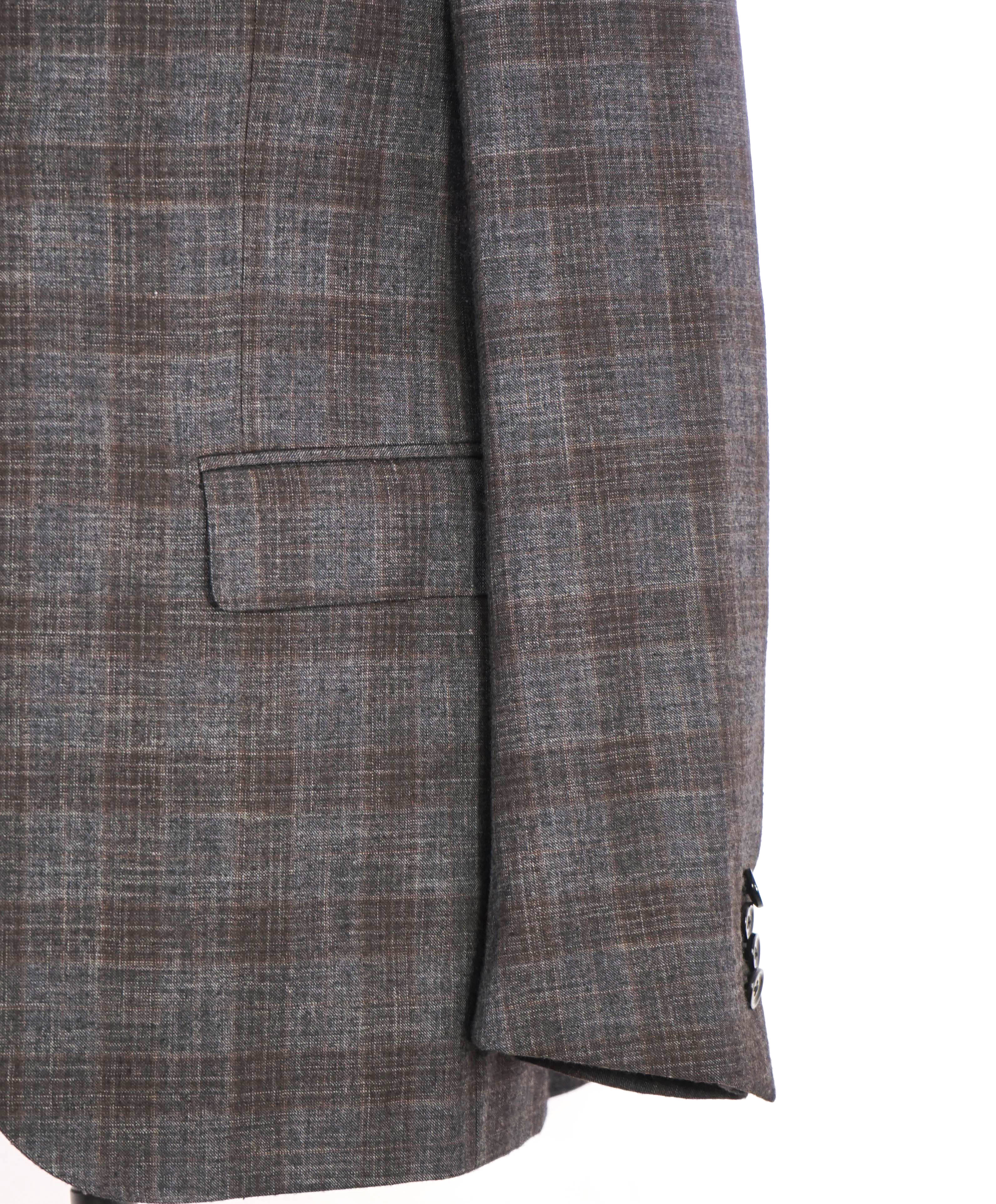 $4,690 ERMENEGILDO ZEGNA - Wool/Silk SLIM Gray & Brown Check Suit - 38R