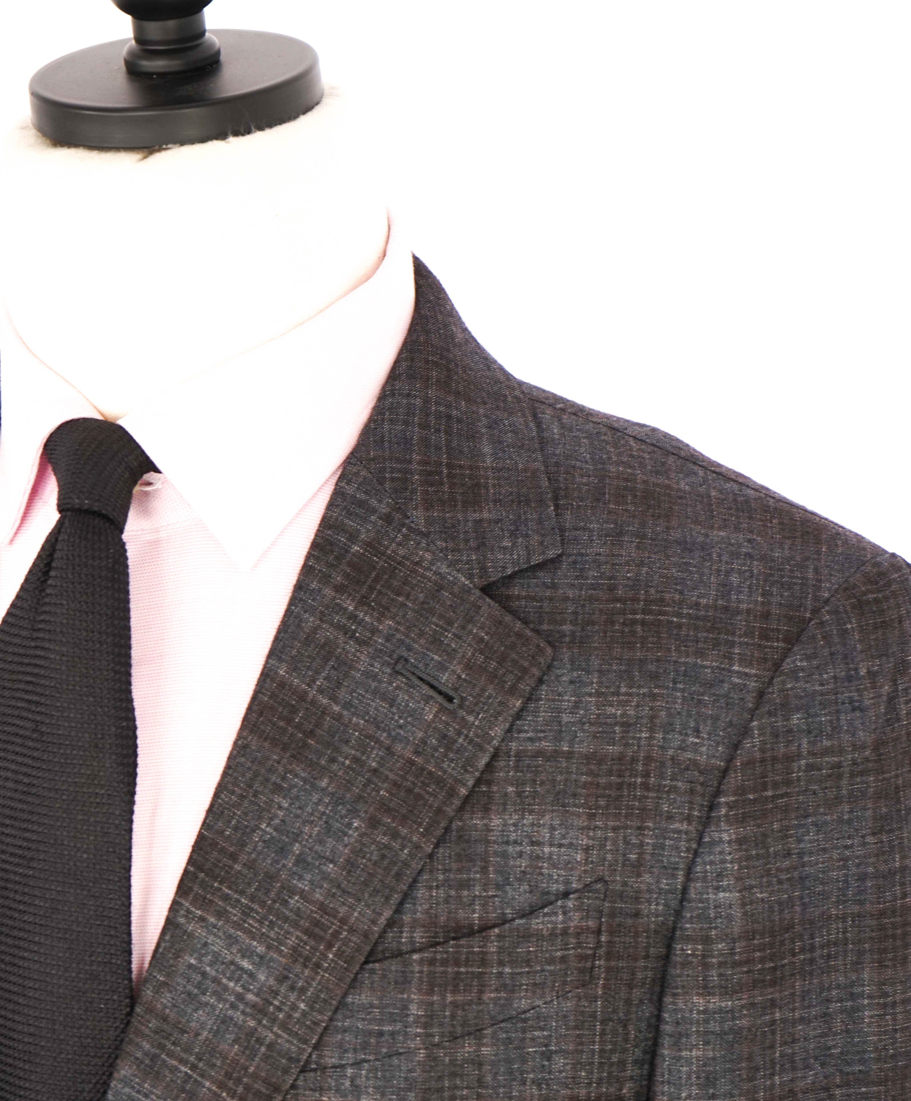 $4,690 ERMENEGILDO ZEGNA - Wool/Silk SLIM Gray & Brown Check Suit - 38R