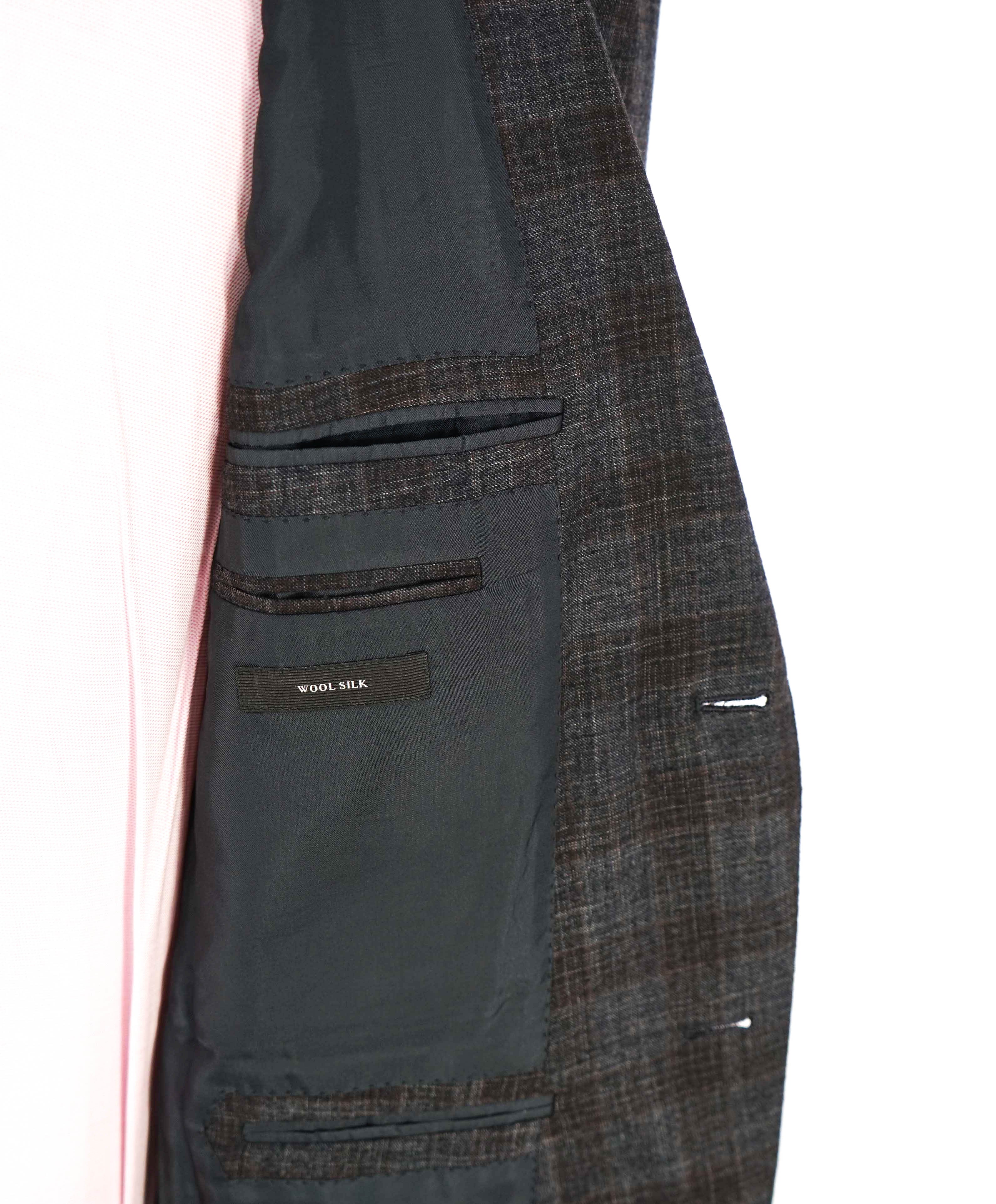 $4,690 ERMENEGILDO ZEGNA - Wool/Silk SLIM Gray & Brown Check Suit - 38R