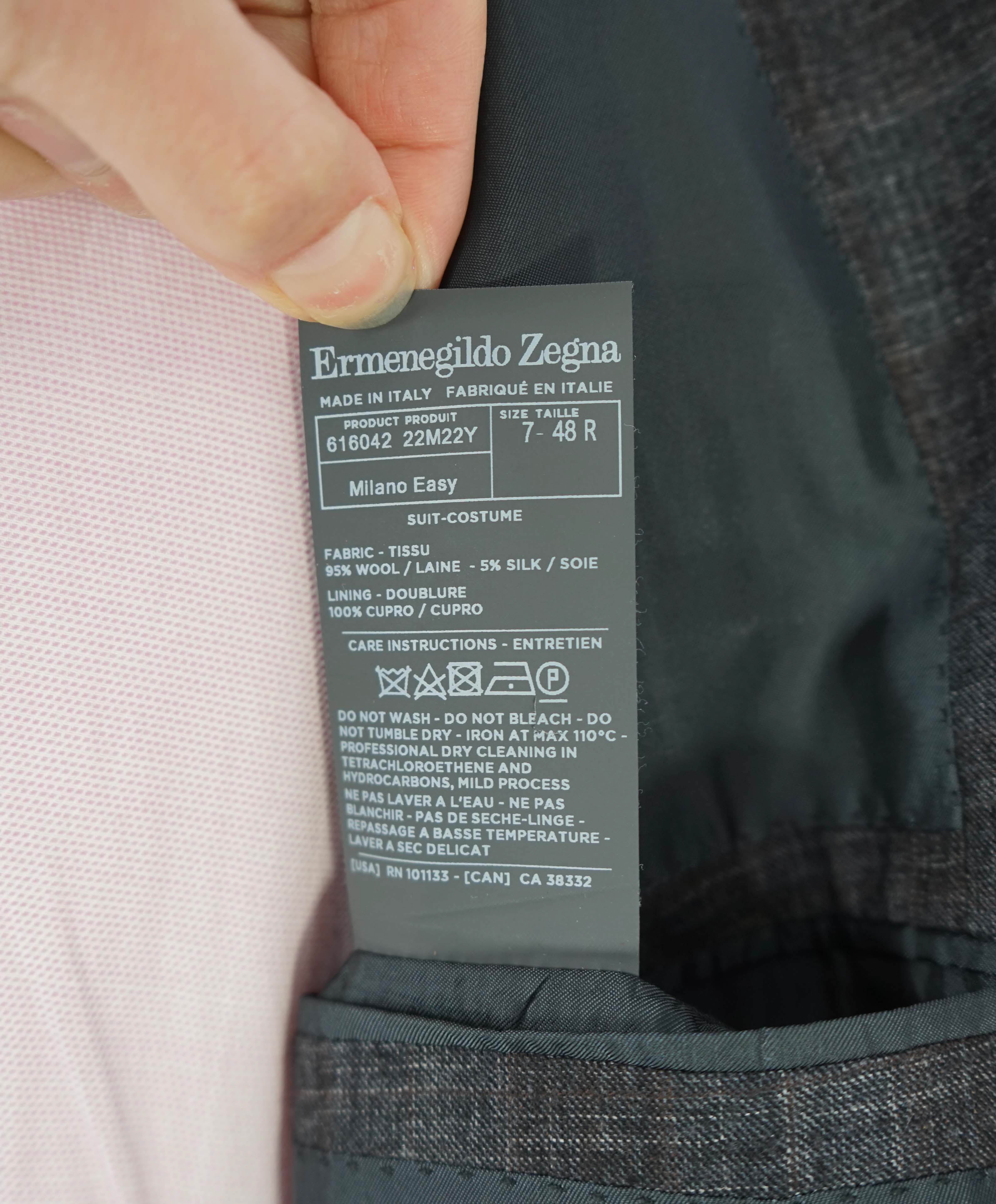 $4,690 ERMENEGILDO ZEGNA - Wool/Silk SLIM Gray & Brown Check Suit - 38R