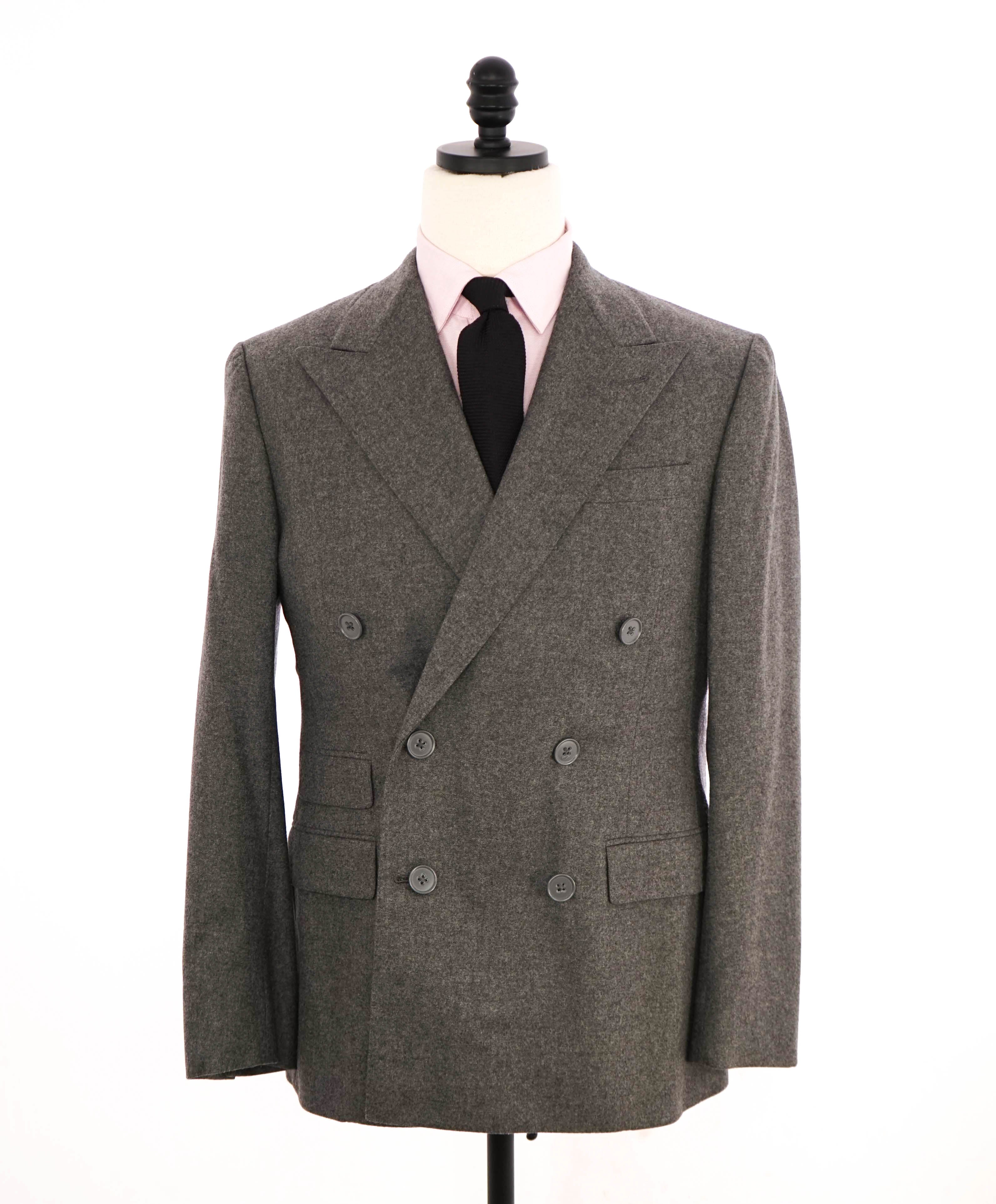 $5,995 RALPH LAUREN PURPLE LABEL - Gray Flannel Solid Double Breasted Suit - 40R