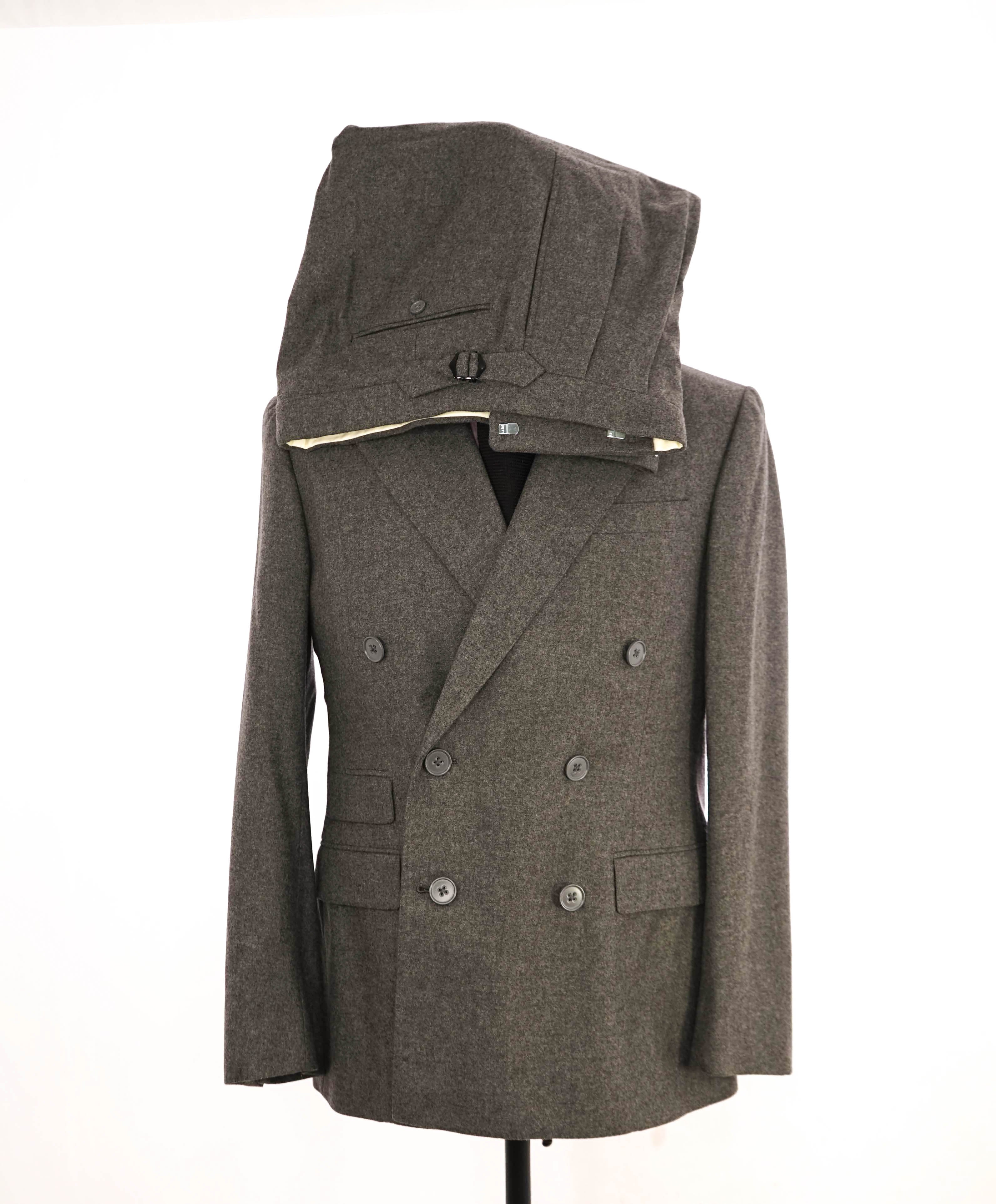 $5,995 RALPH LAUREN PURPLE LABEL - Gray Flannel Solid Double Breasted Suit - 40R