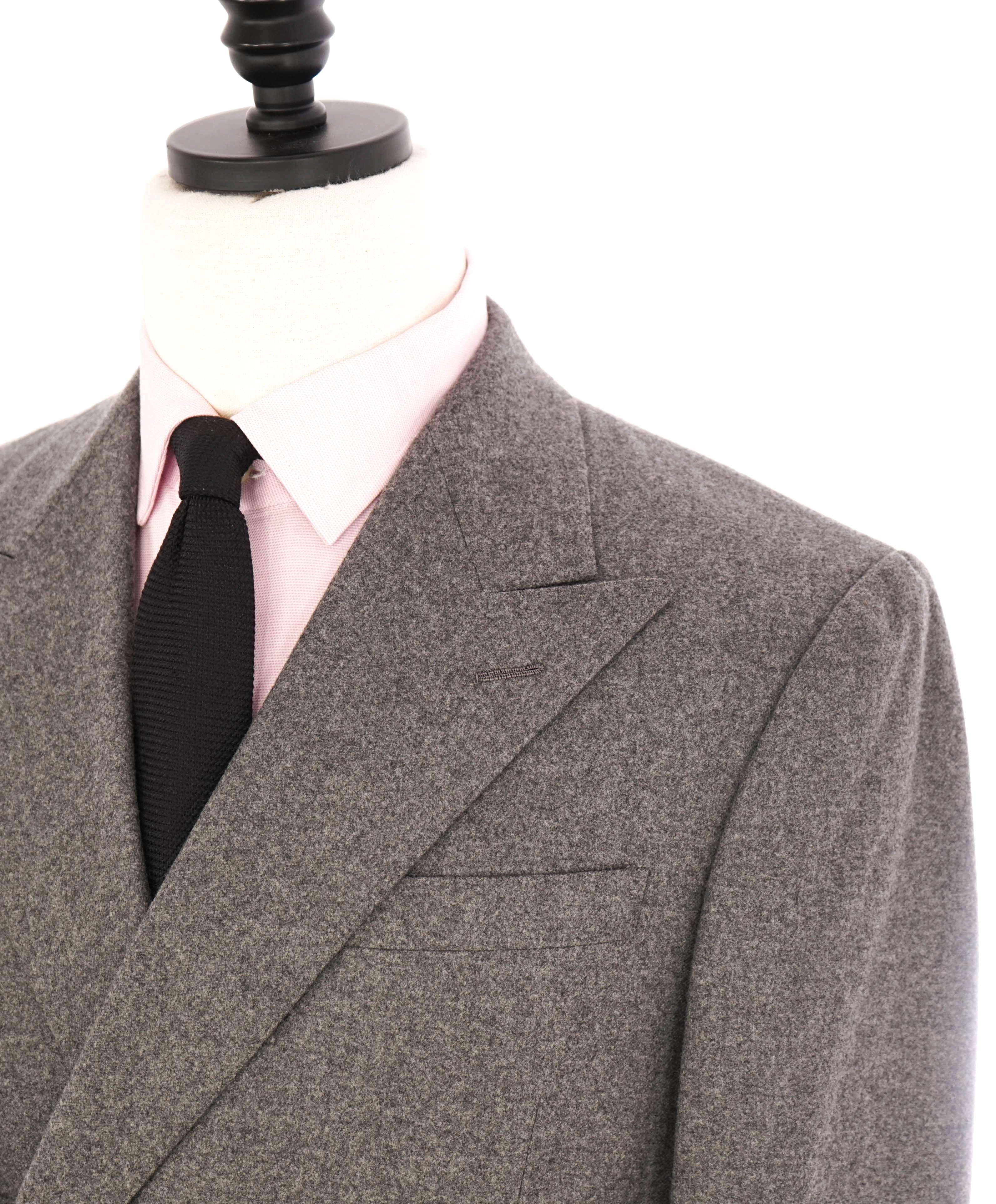$5,995 RALPH LAUREN PURPLE LABEL - Gray Flannel Solid Double Breasted Suit - 40R