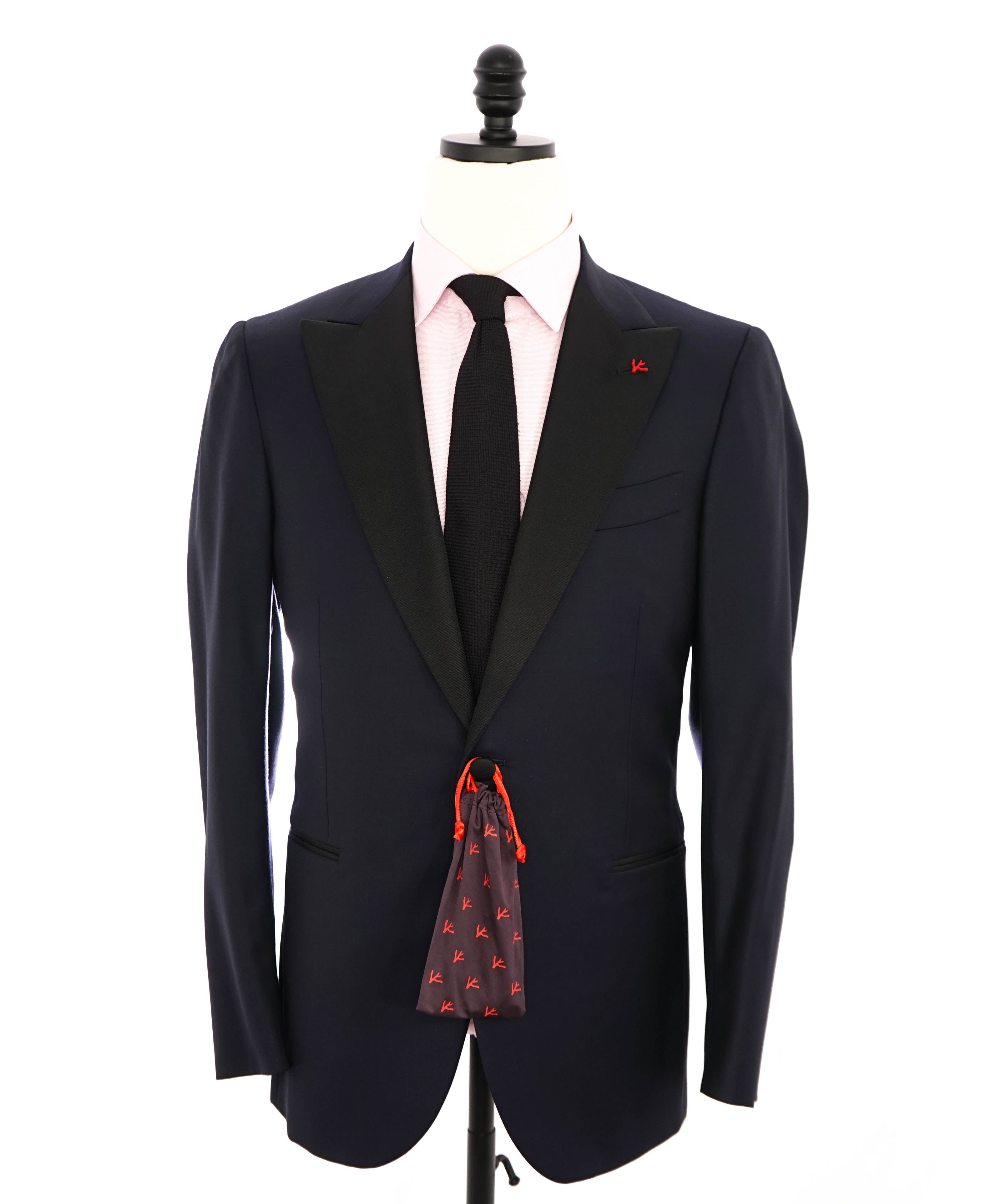 $4,595 ISAIA - "AQUASPIDER" Satin PEAK LAPEL Navy Blue Wool Tuxedo - 40R
