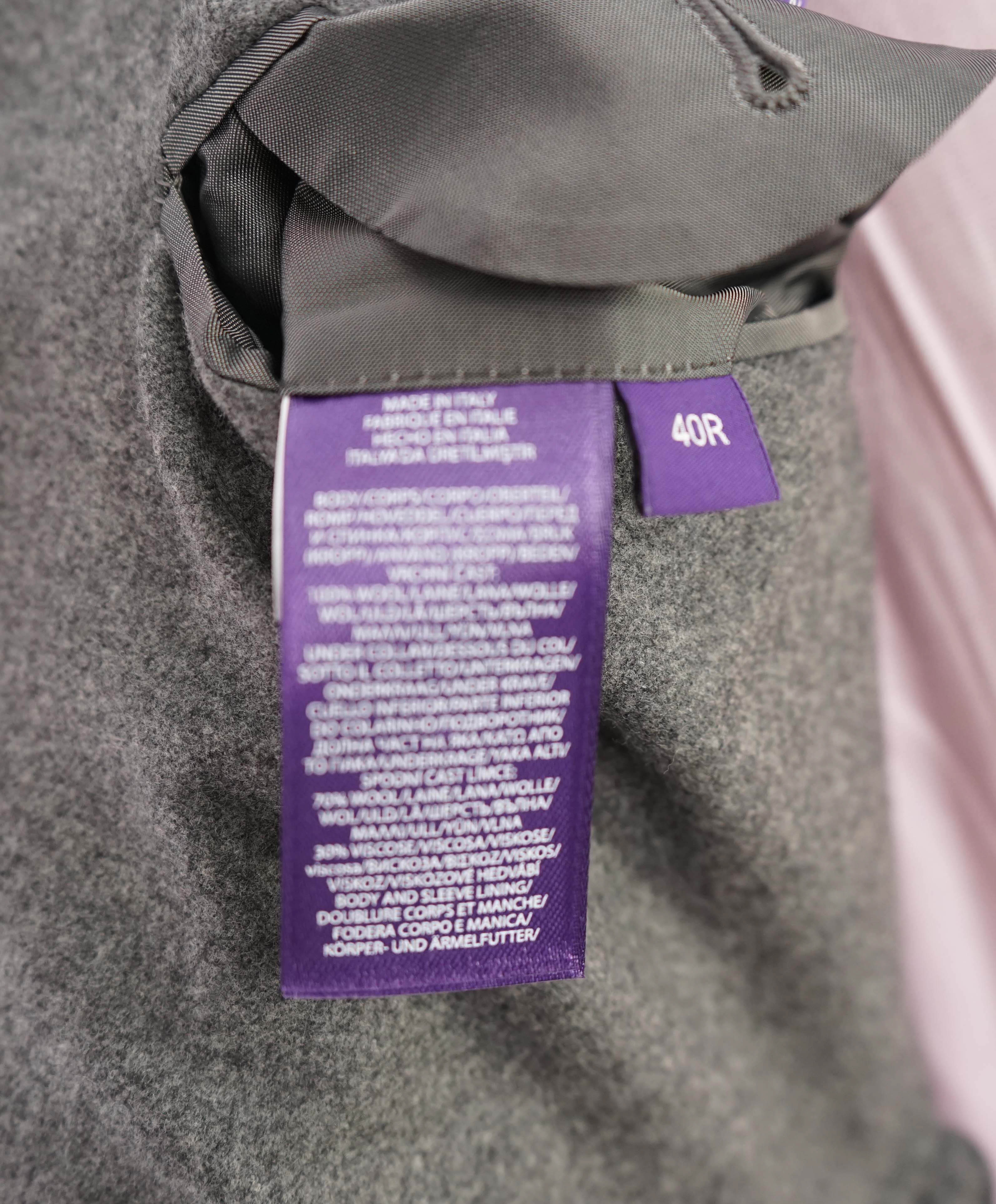 $5,995 RALPH LAUREN PURPLE LABEL - Gray Flannel Solid Double Breasted Suit - 40R