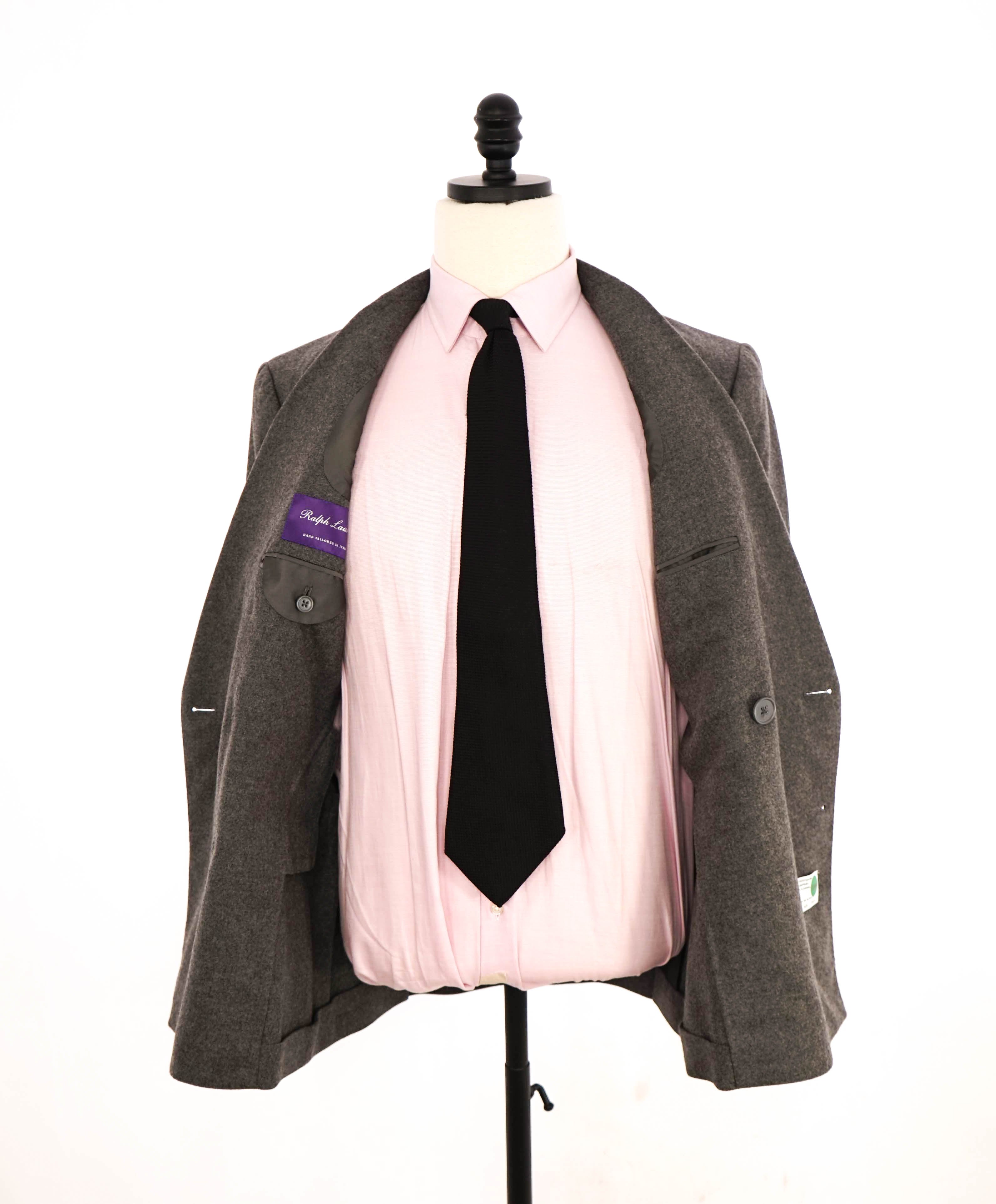 $5,995 RALPH LAUREN PURPLE LABEL - Gray Flannel Solid Double Breasted Suit - 40R