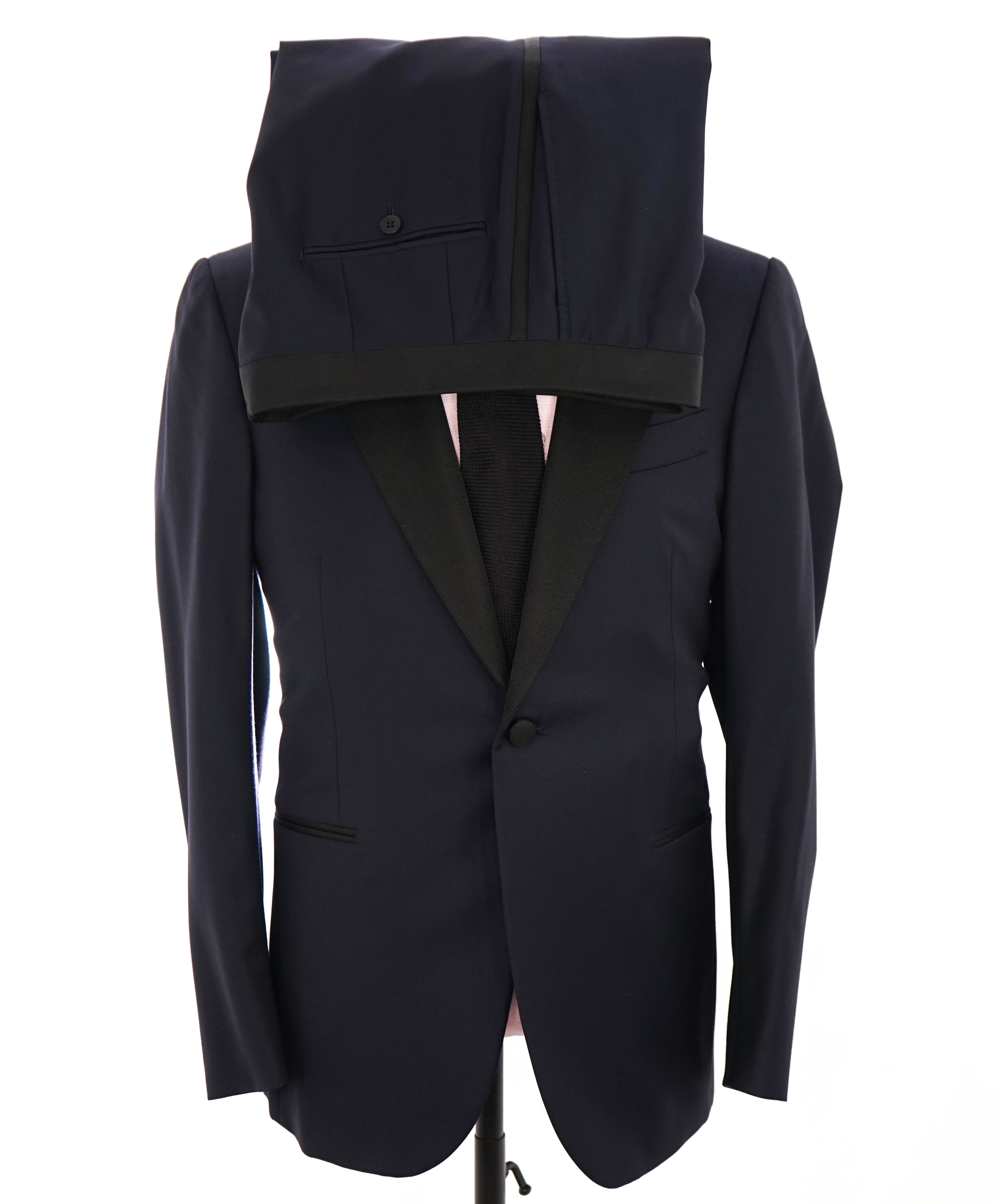 $4,595 ISAIA - "AQUASPIDER" Satin PEAK LAPEL Navy Blue Wool Tuxedo - 40R