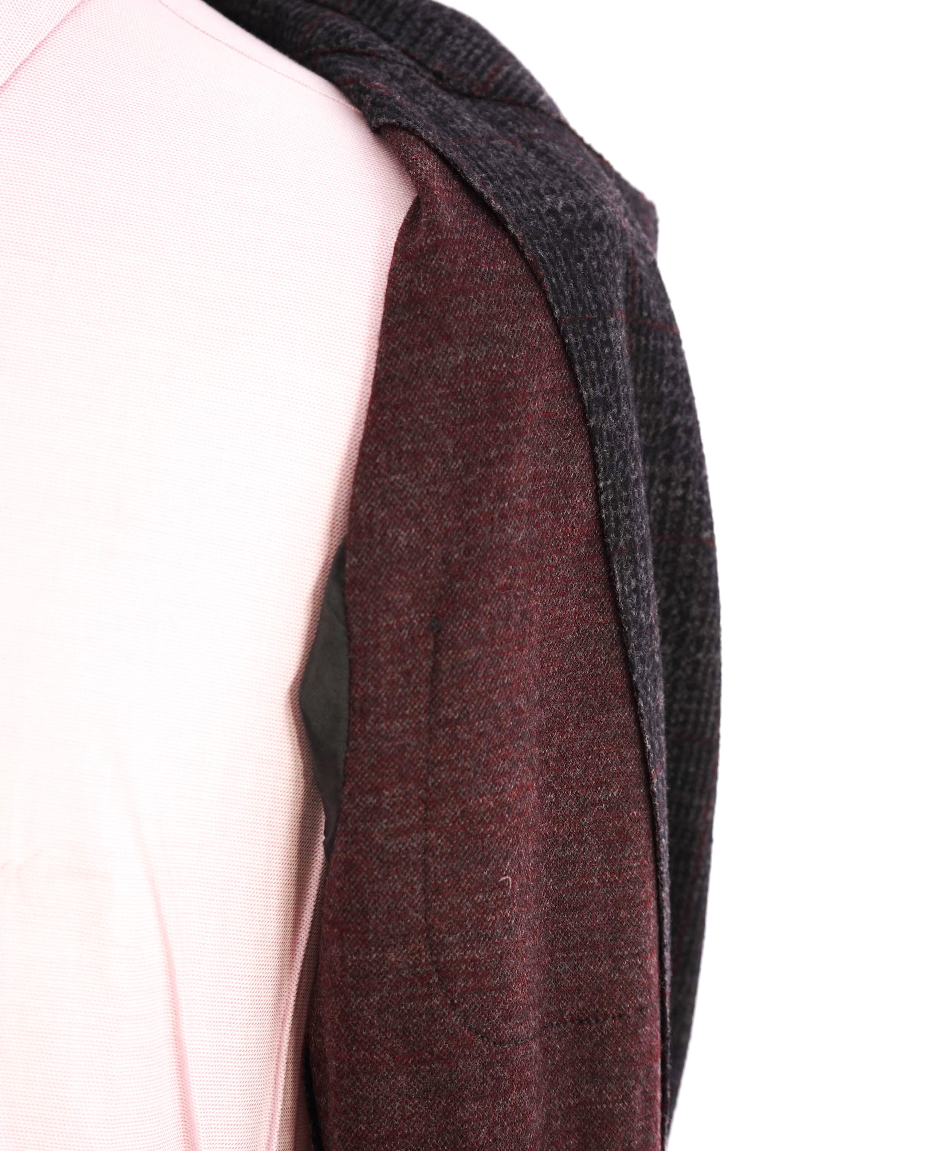 ARMANI COLLEZIONI - Unlined Burgundy & Gray Check Sweater Blazer - 44R