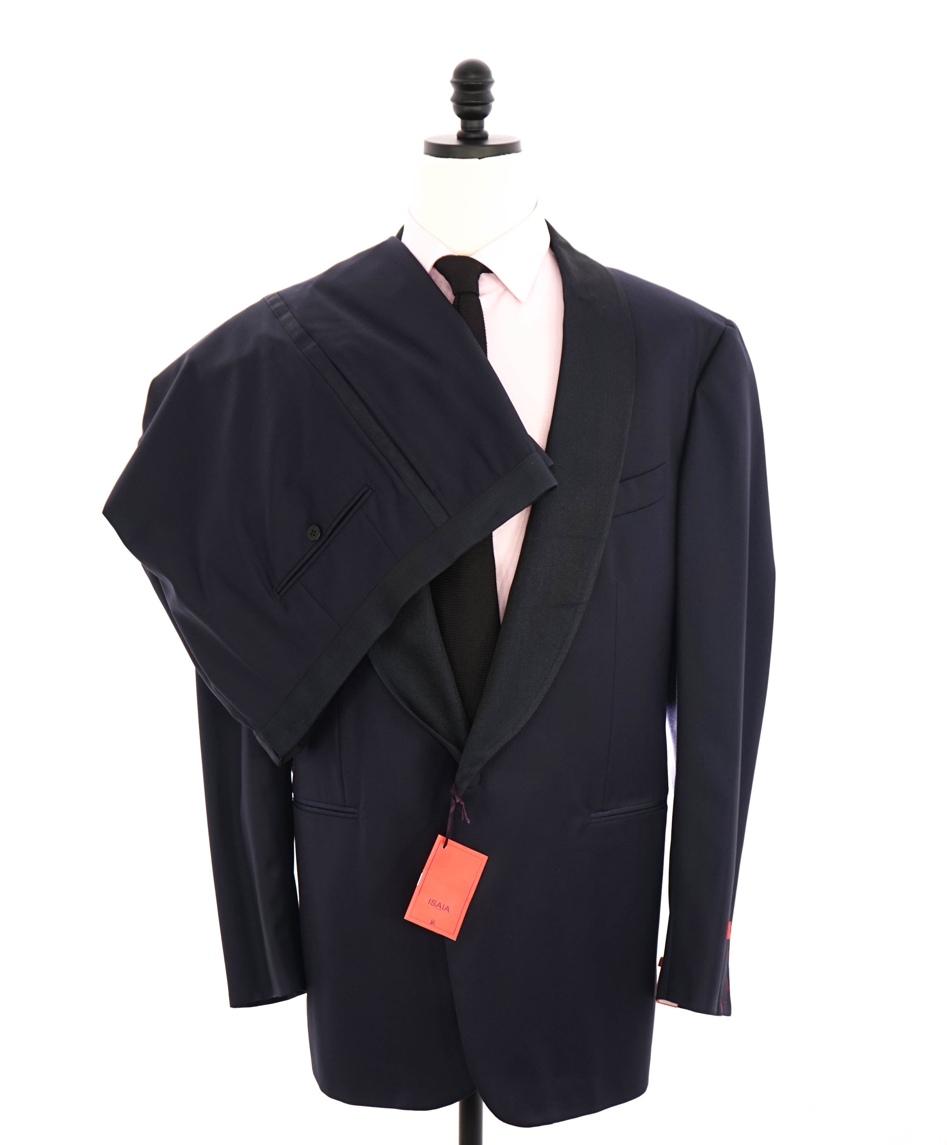 $4,595 ISAIA - "AQUASPIDER" Grossgrain SHAWL COLLAR Navy Blue Wool Tuxedo - 50L