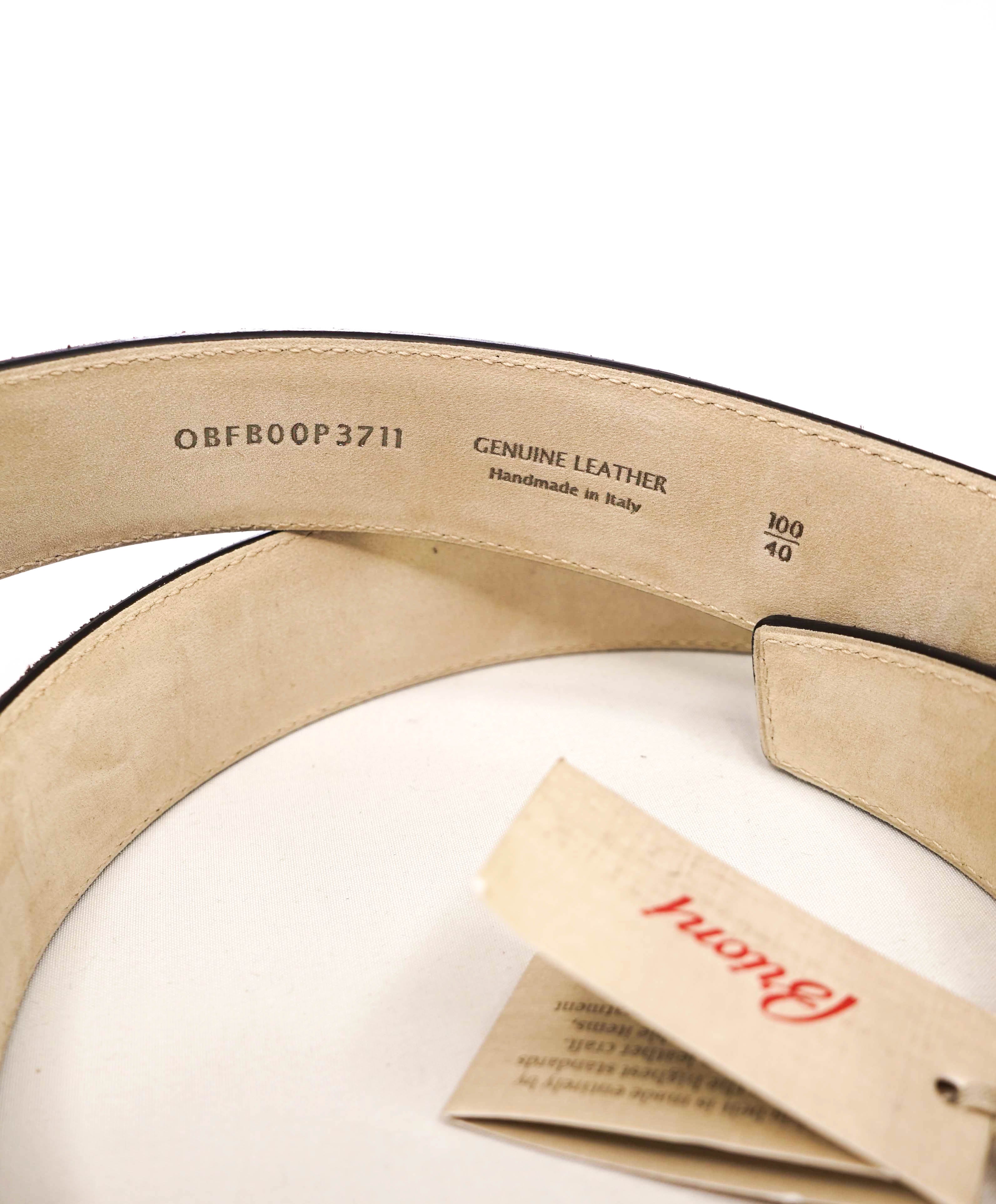 $1,100 BRIONI - Brown Suede Engraved Buckle Silver Leather Belt - 40W (100cm)