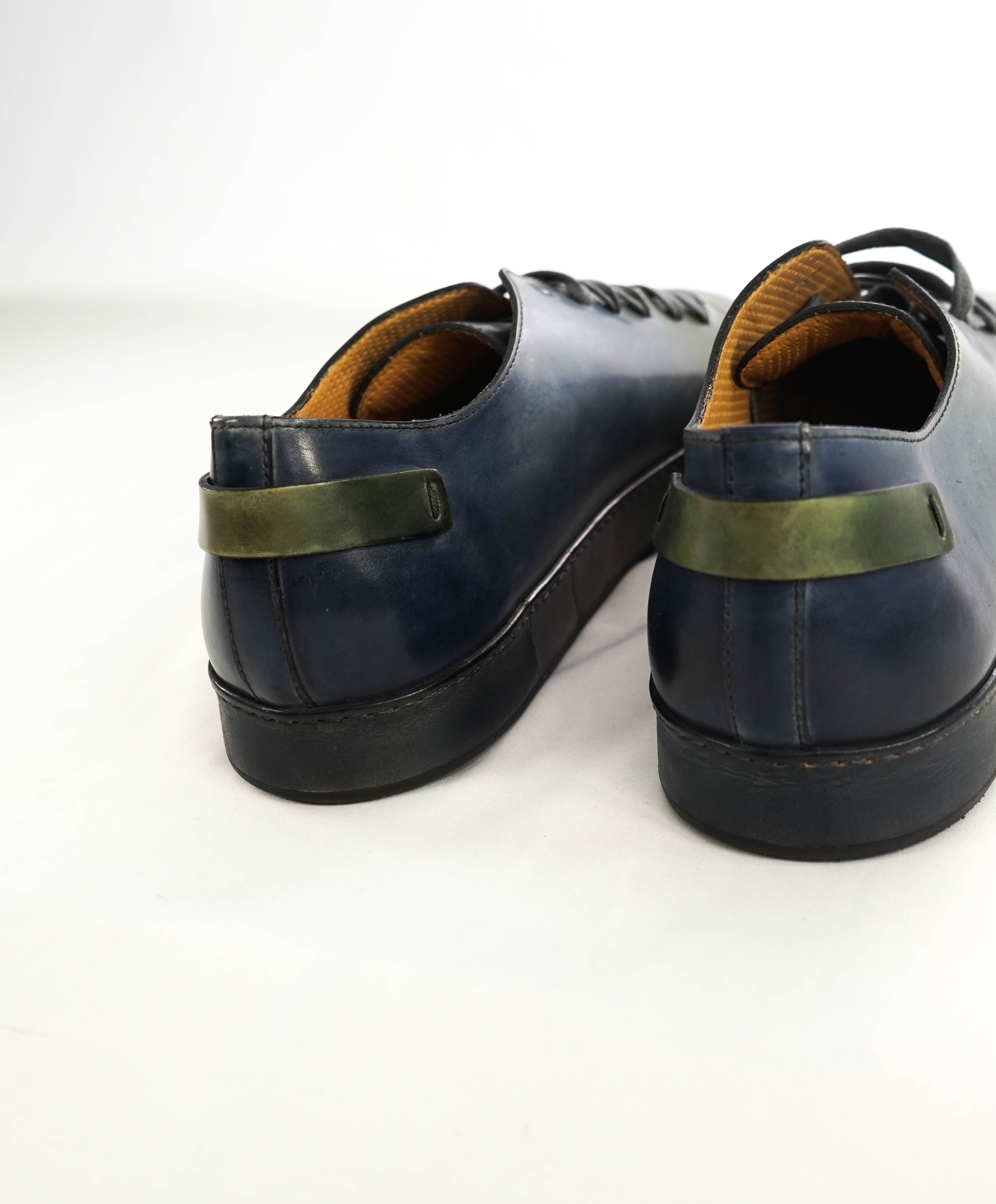 $1,295 SANTONI - Green/Blue Hand Patina Full Leather Sneaker - 13 (12 IT)
