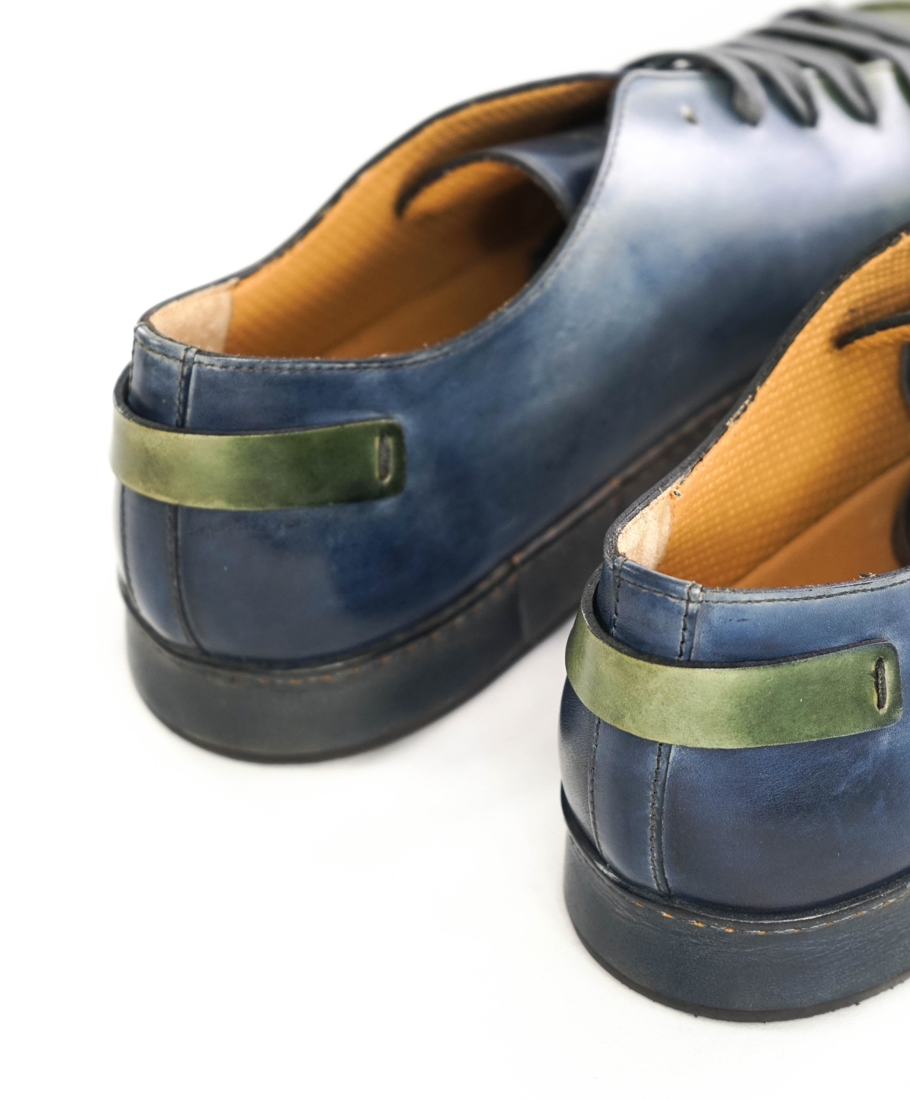 $1,295 SANTONI - Green/Blue Hand Patina Full Leather Sneaker - 13 (12 IT)