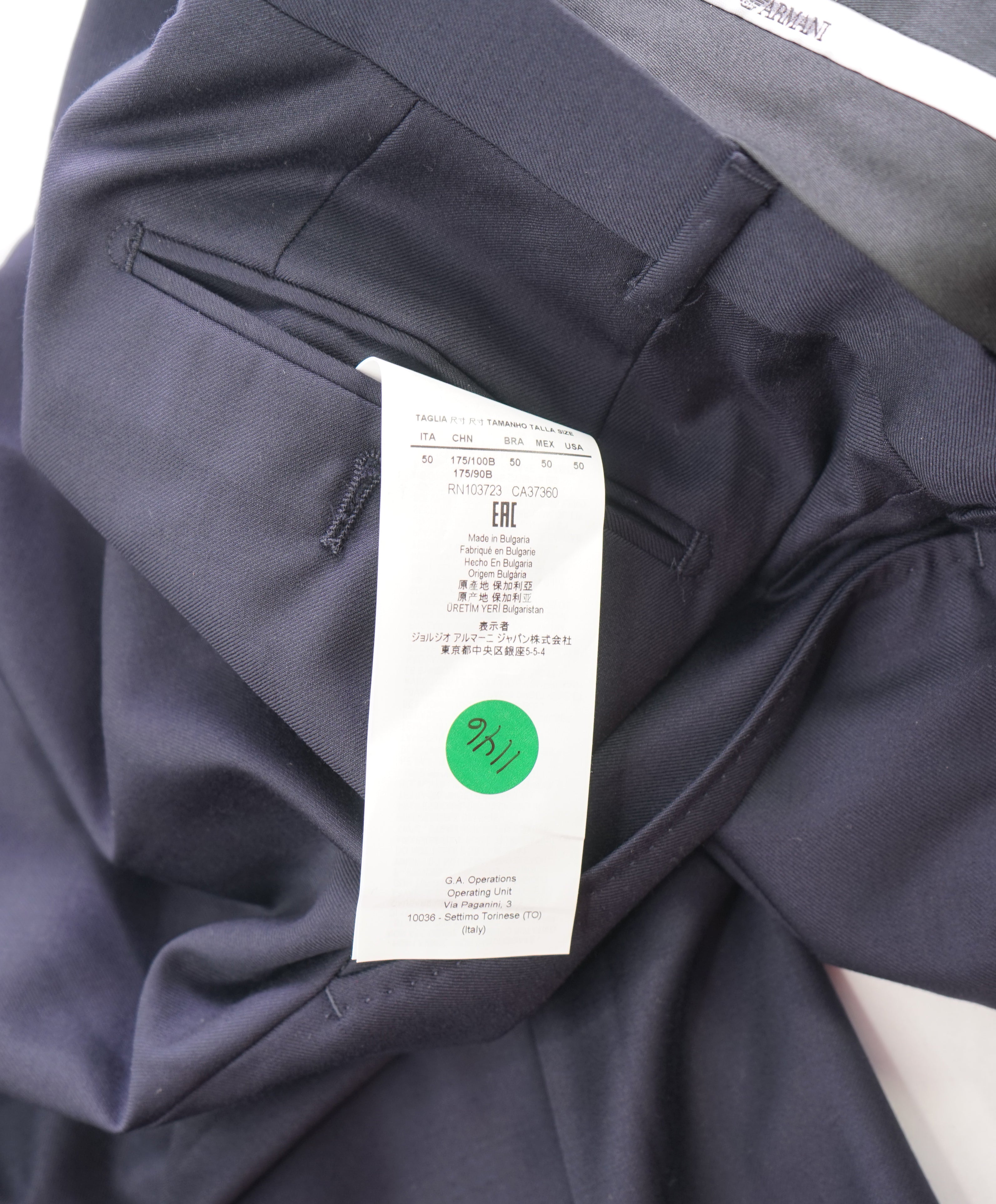 EMPORIO ARMANI - Solid Navy *Closet Staple* Flat Front Dress Pants - 34W (50 EU)