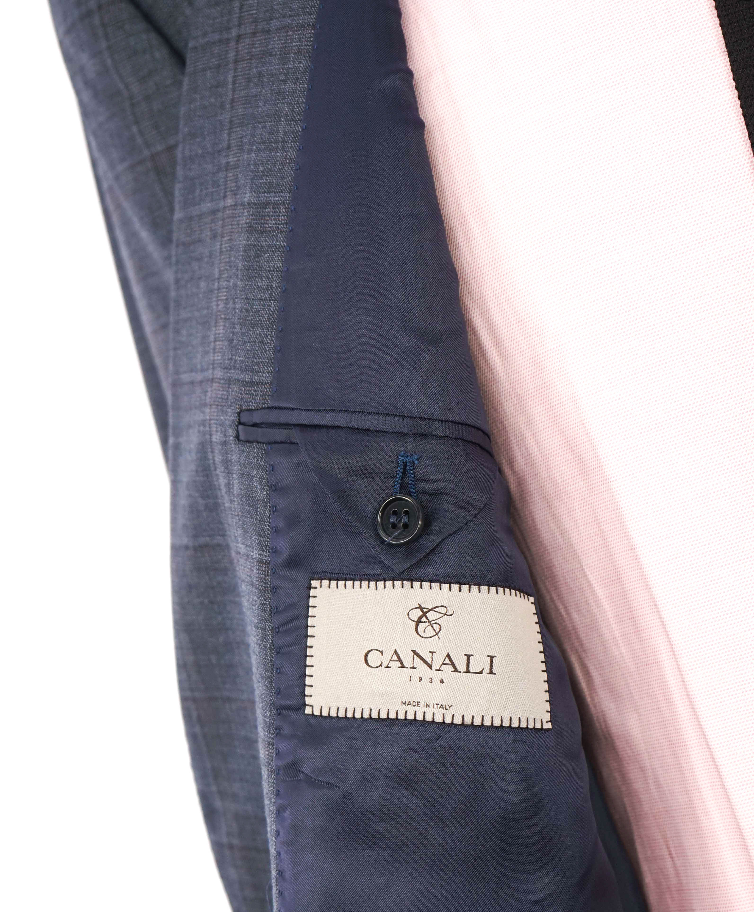 $2,195 CANALI - *CLOSET STAPLE* Blue/Gray Check Plaid 2-Piece Suit - 50R