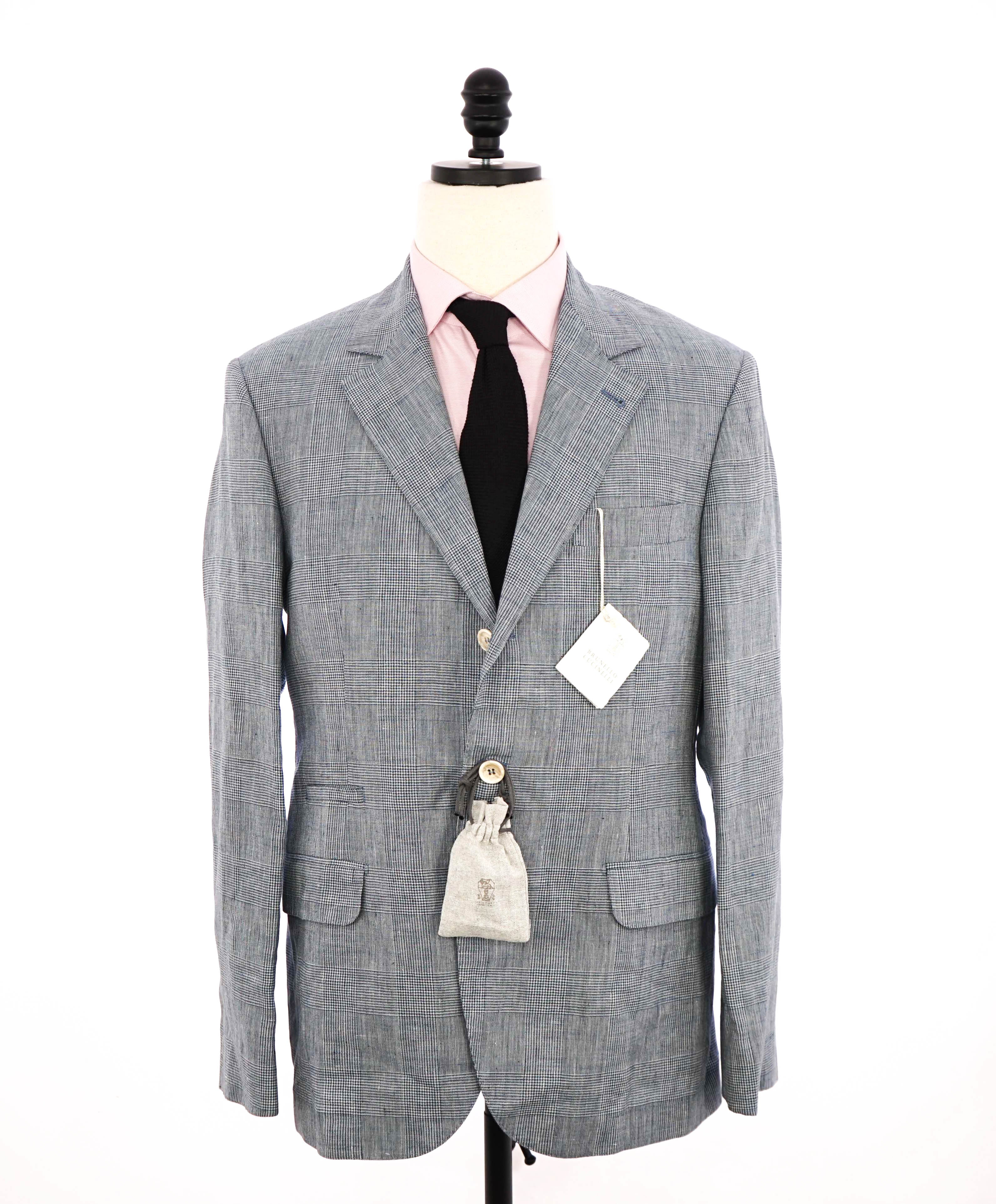 $6,295 BRUNELLO CUCINELLI - Baby Blue Check Plaid WOOL/LINEN Semi-Lined Suit - 40R