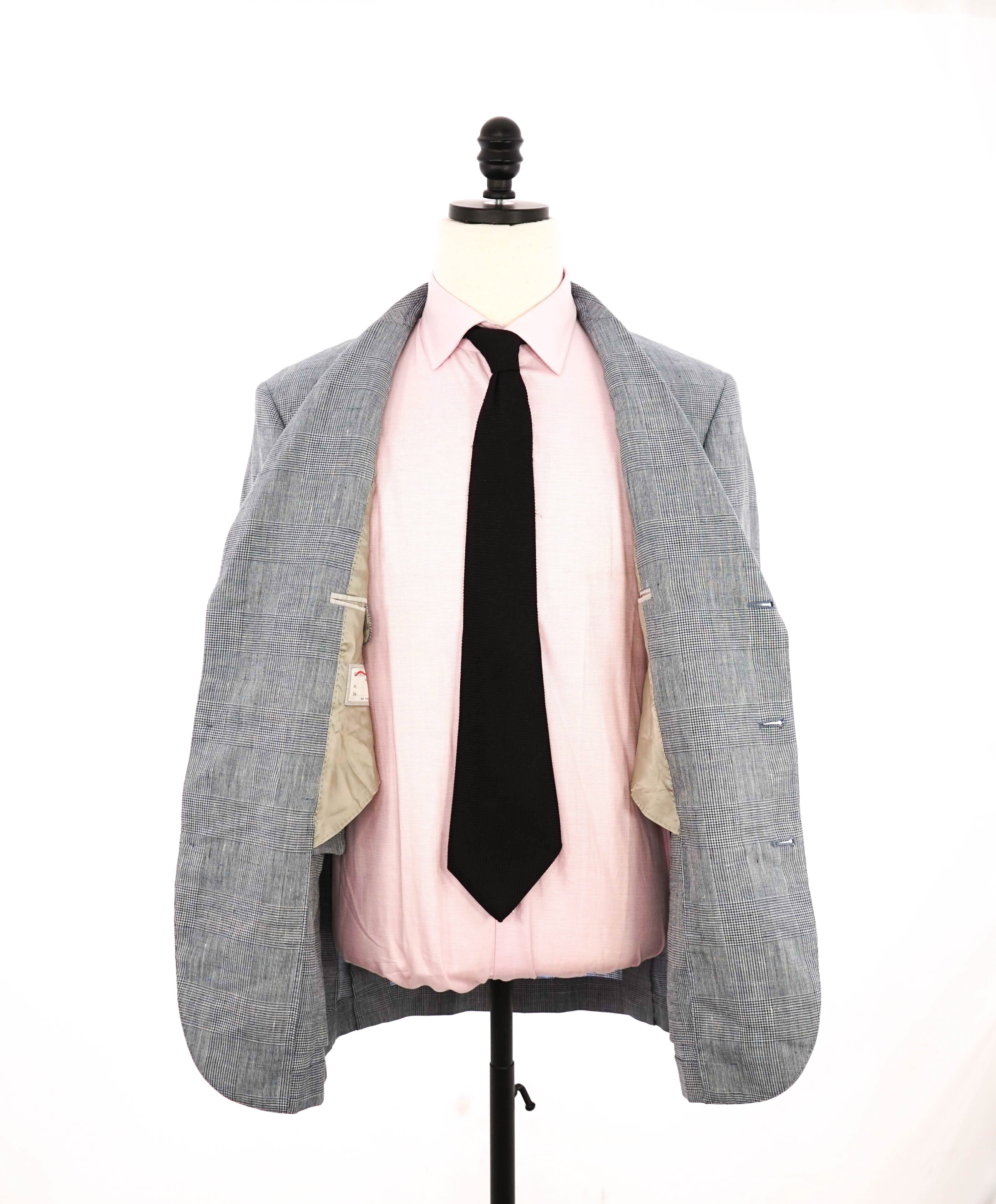 $6,295 BRUNELLO CUCINELLI - Baby Blue Check Plaid WOOL/LINEN Semi-Lined Suit - 40R