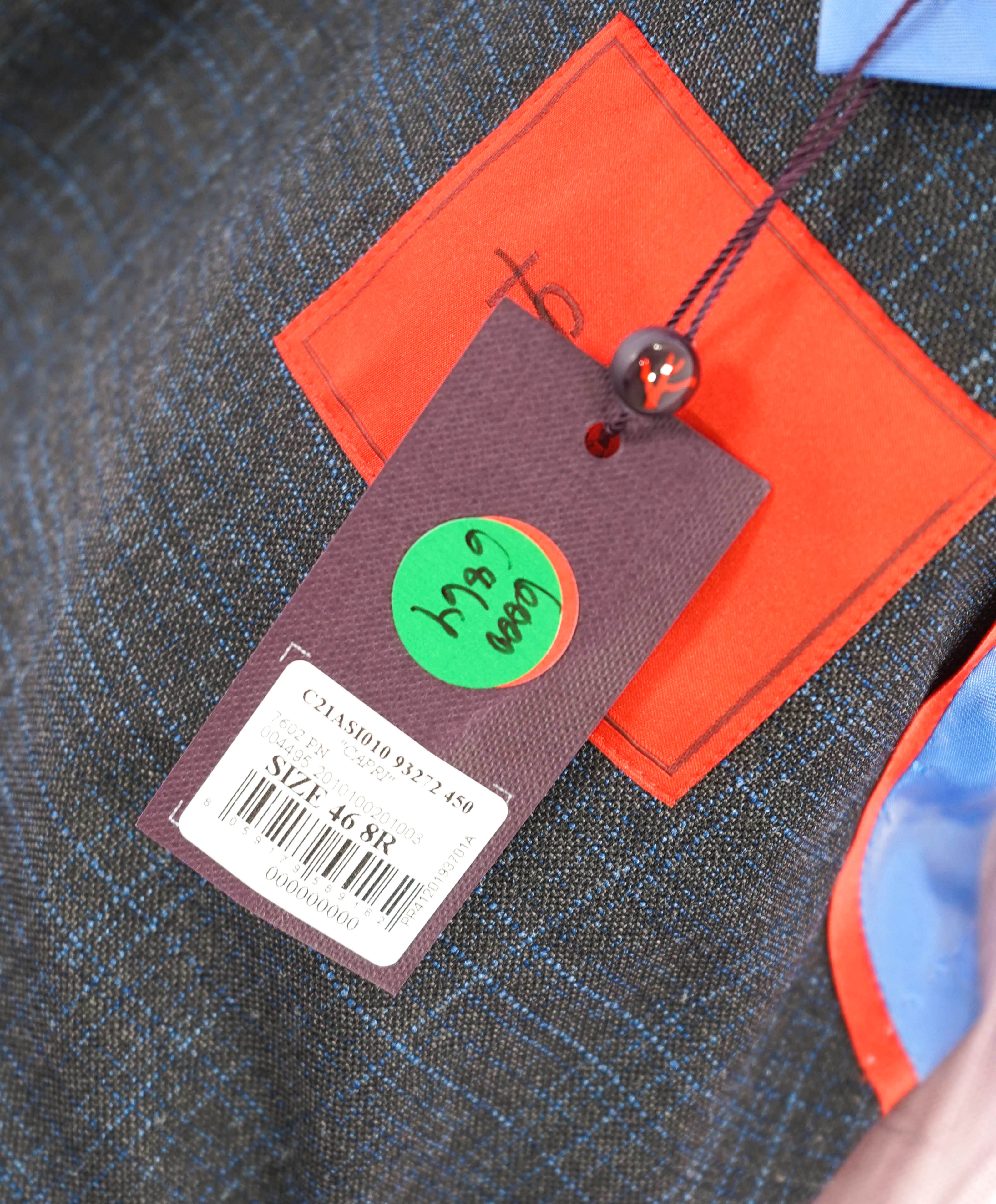 $4,695 ISAIA - WOOL / SILK/ Blue Fleck Check "CAPRI" Blazer - 36R