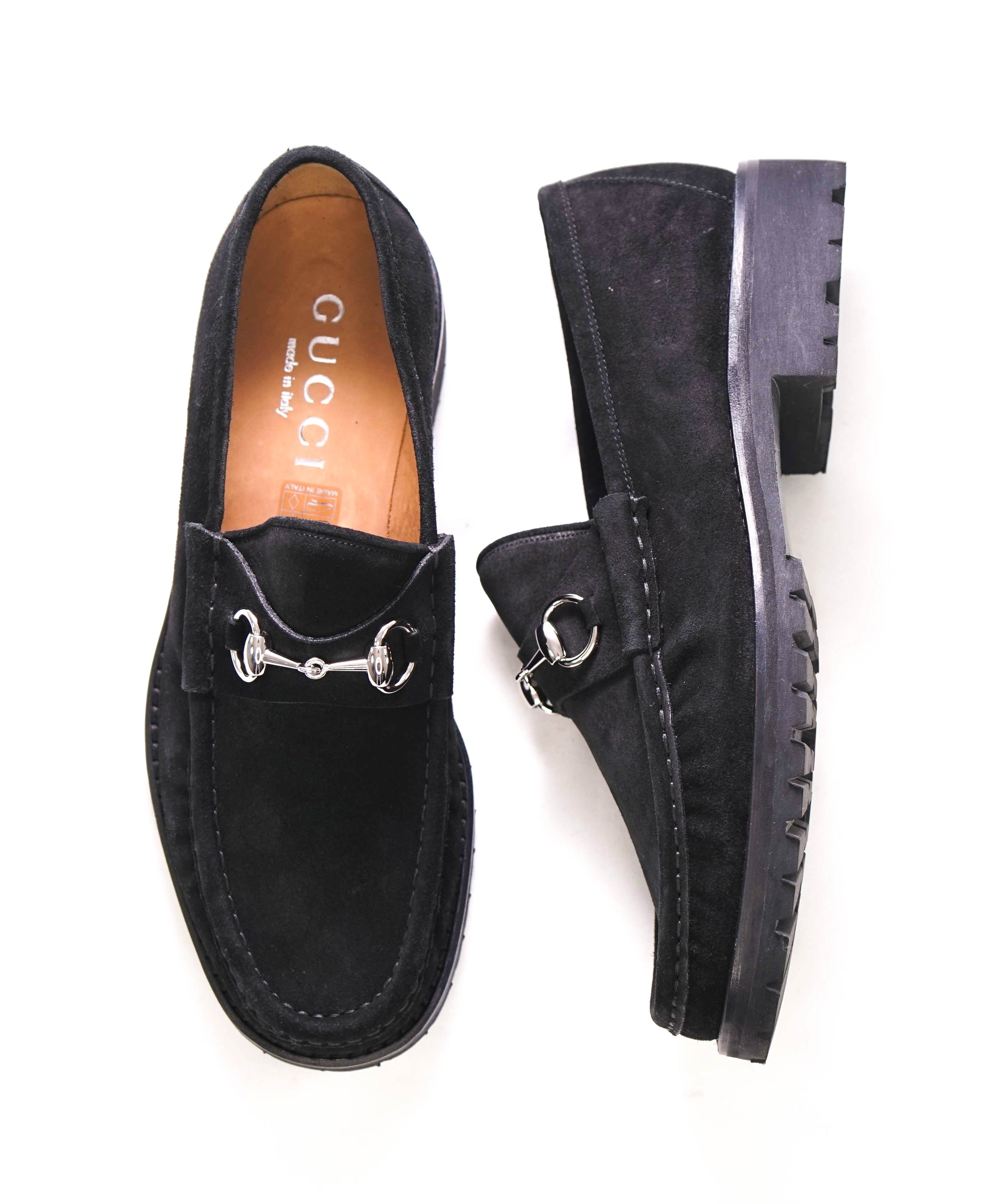 GUCCI - Horse-bit Loafers Black Suede Iconic Style - 9US (8.5 D G Stam