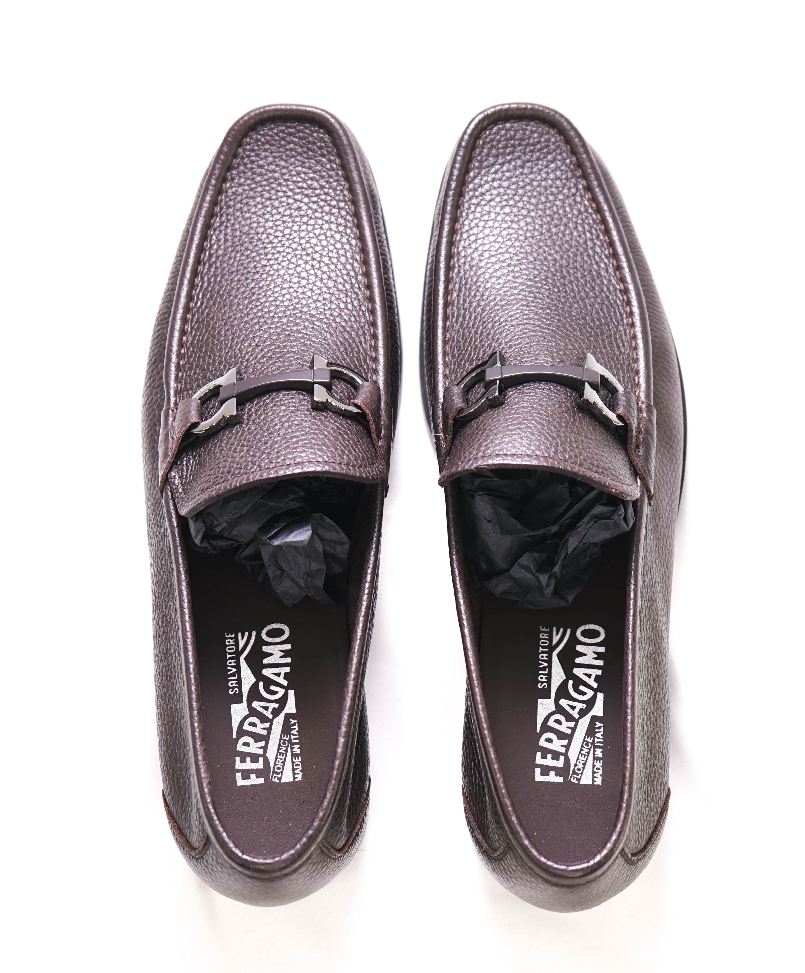 $850 SALVATORE FERRAGAMO - “GRANDIOSO" Gancini Bit Loafer Brown Leather - 10.5 D