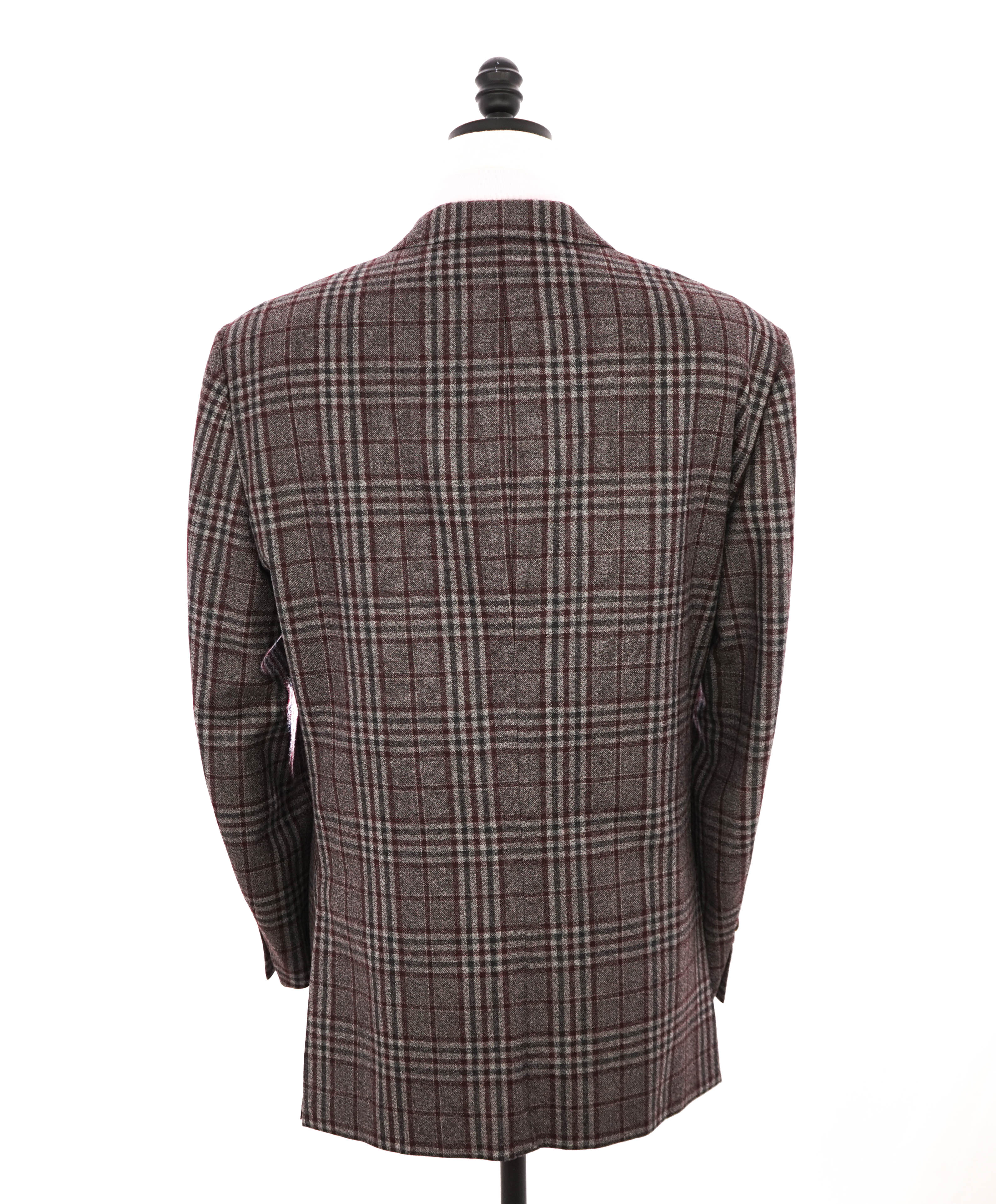 $3,290 ERMENEGILDO ZEGNA- Burgundy Gray Blue Check Plaid Blazer- 48R