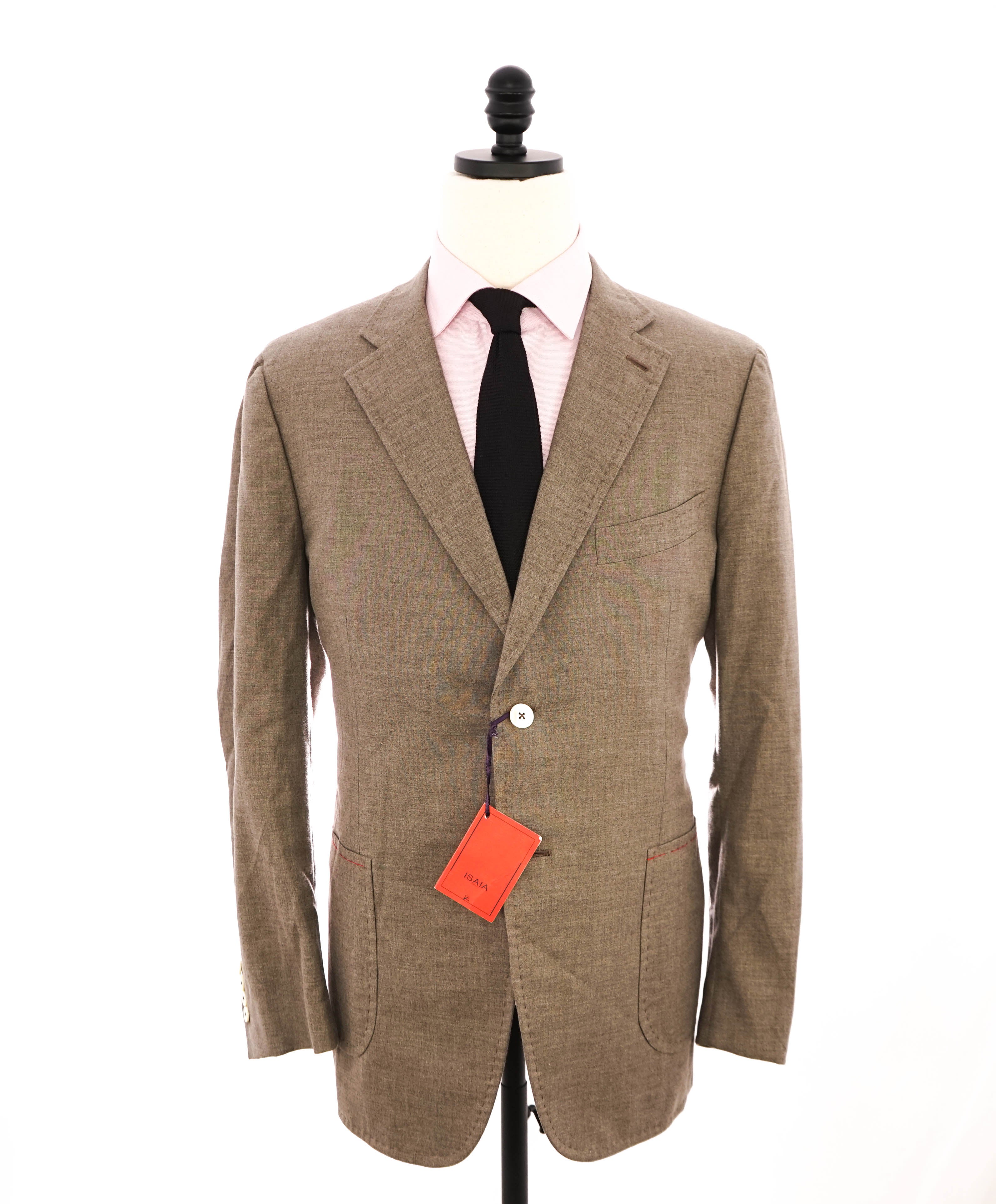$3,295 ISAIA - "CORTINA" Taupe Patch Pocket Wool/Cotton Blazer - 46R