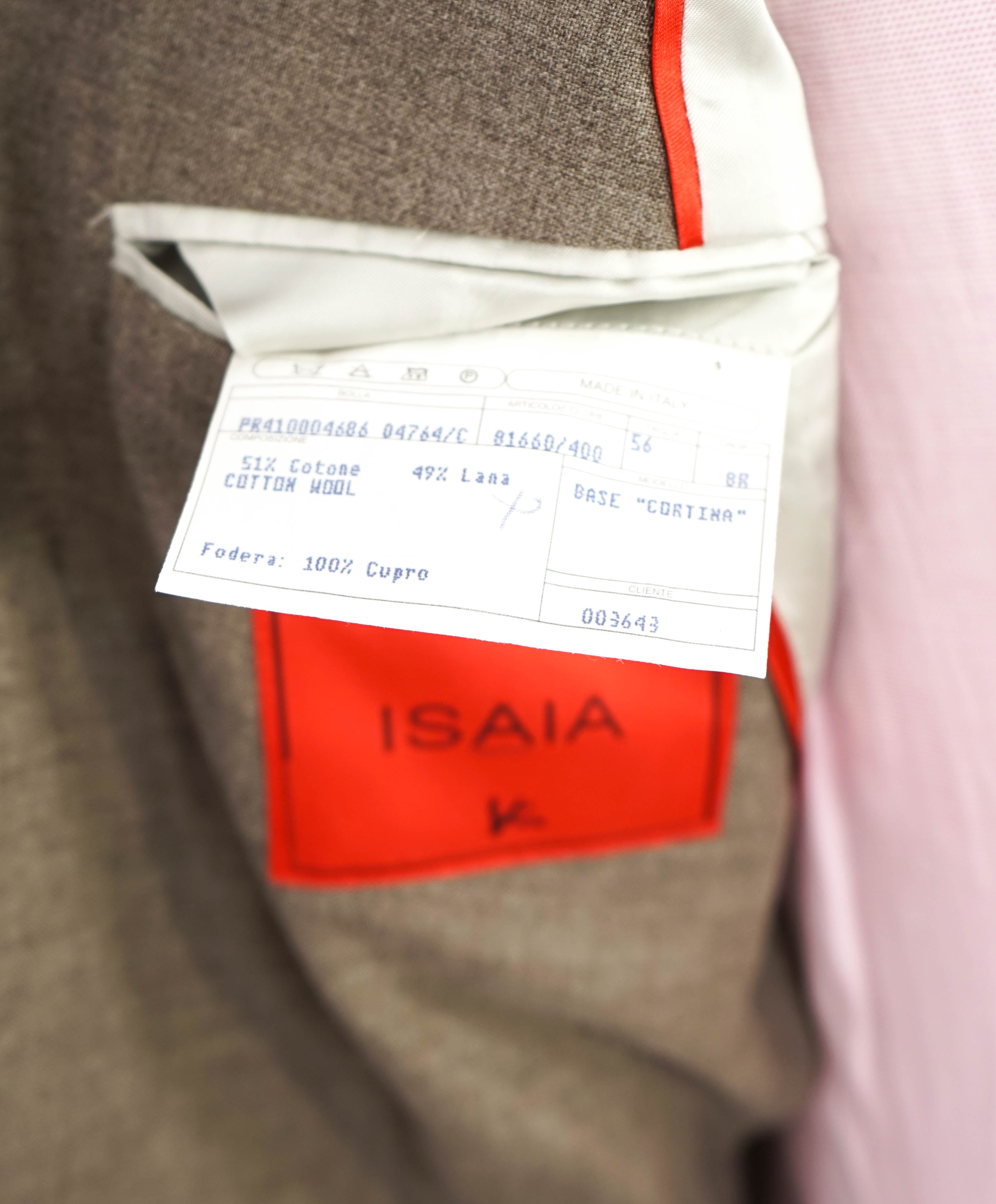 $3,295 ISAIA - "CORTINA" Taupe Patch Pocket Wool/Cotton Blazer - 46R