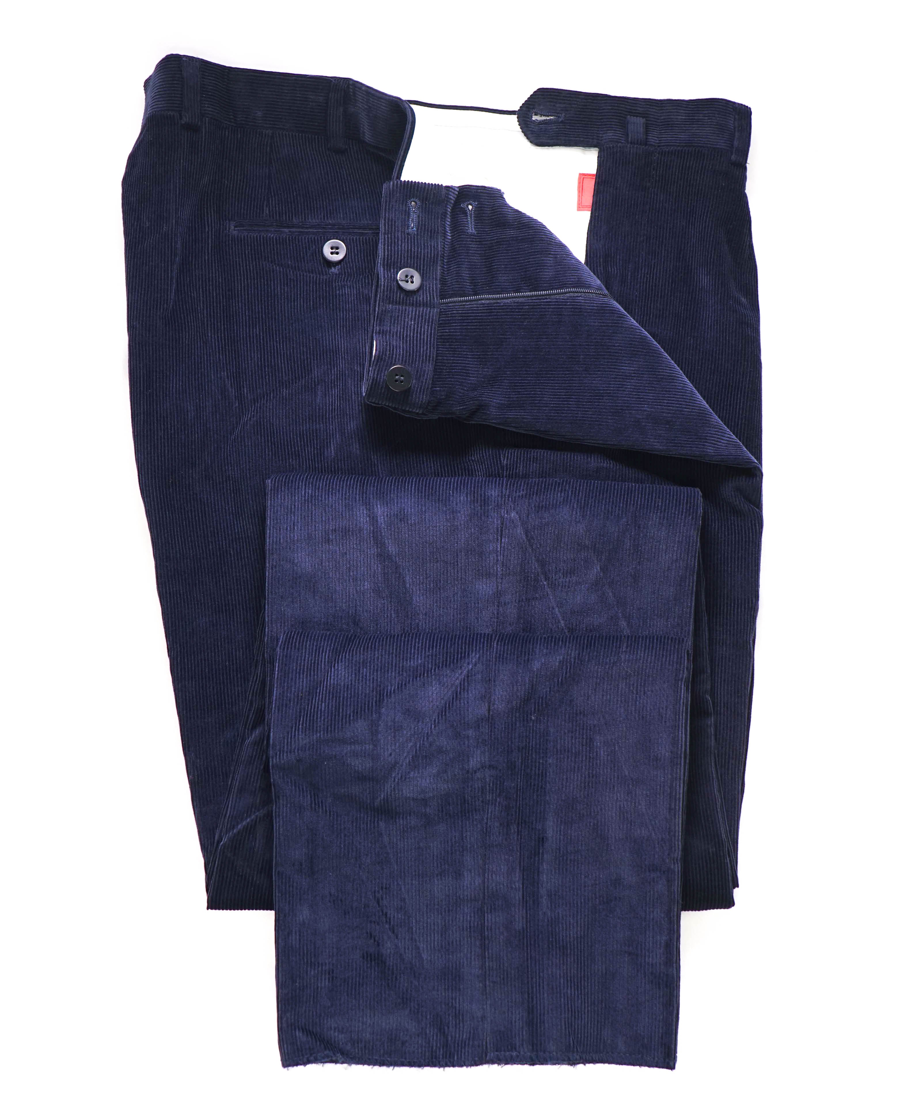 $850 ISAIA - Navy Corduroy Flat Front Cotton Dress Pants - 35W (52EU)