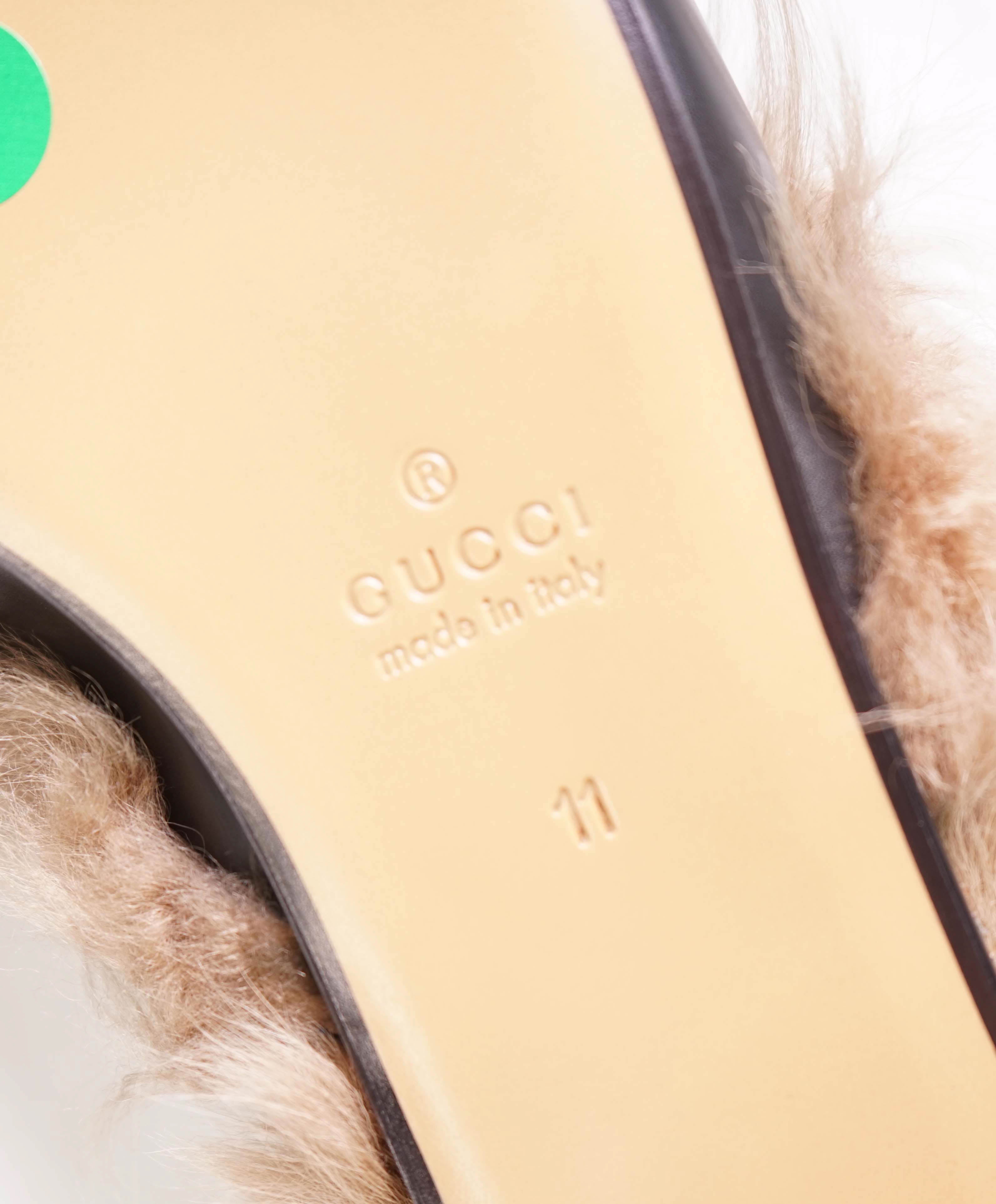 $1,095 GUCCI - "Princeton" Fur Lined Open Back Loafers Slides Black - 11.5US (11G)