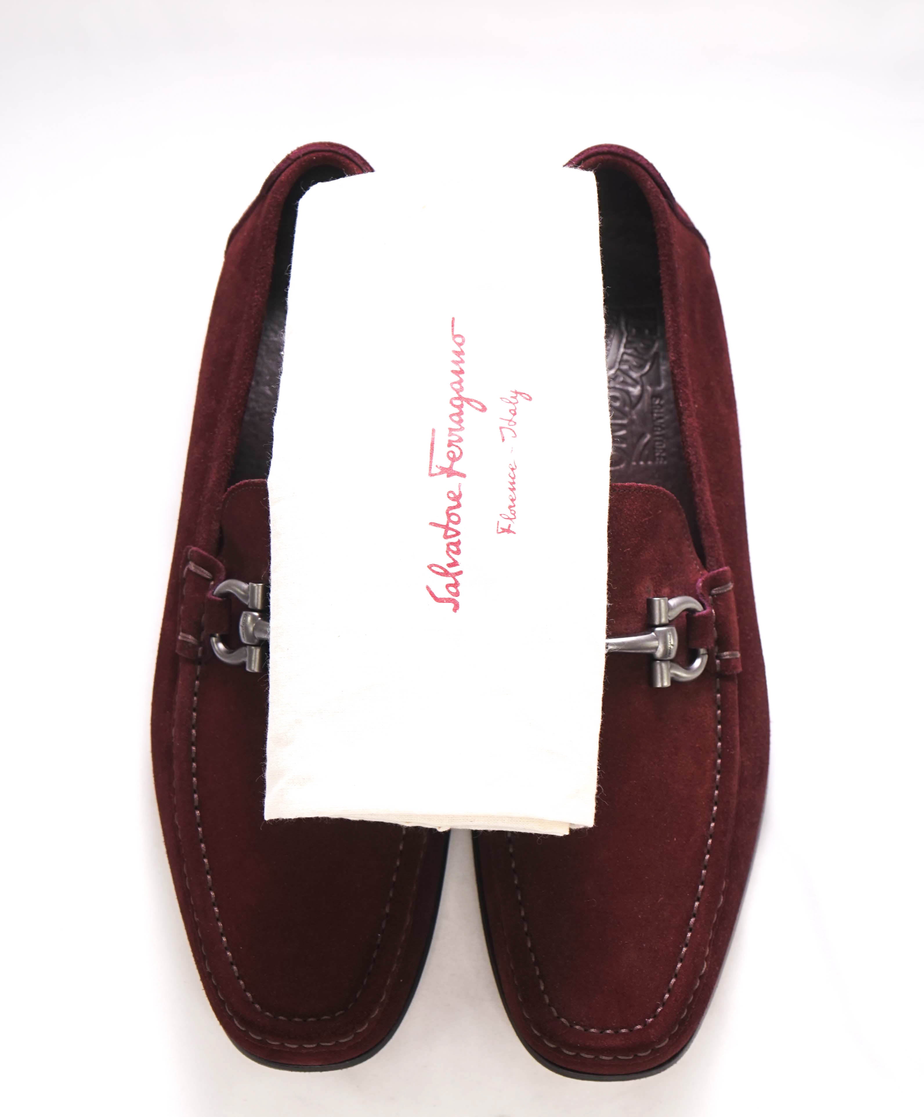 $750 SALVATORE FERRAGAMO - "GIORDANO" Burgundy Suede Loafer- 10.5 D US