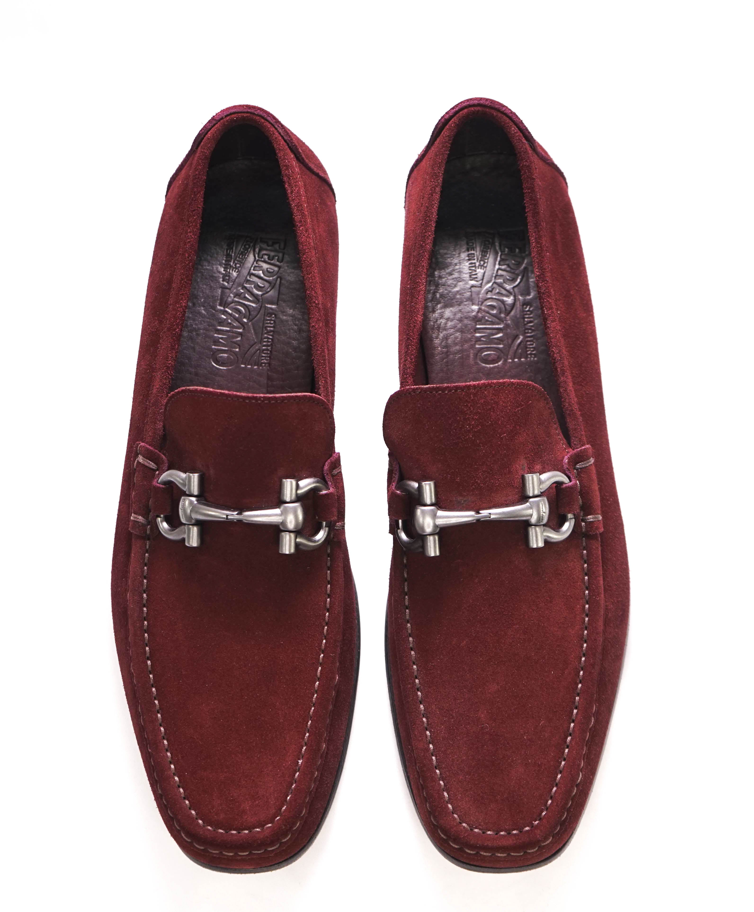 $750 SALVATORE FERRAGAMO - "GIORDANO" Burgundy Suede Loafer- 10.5 D US