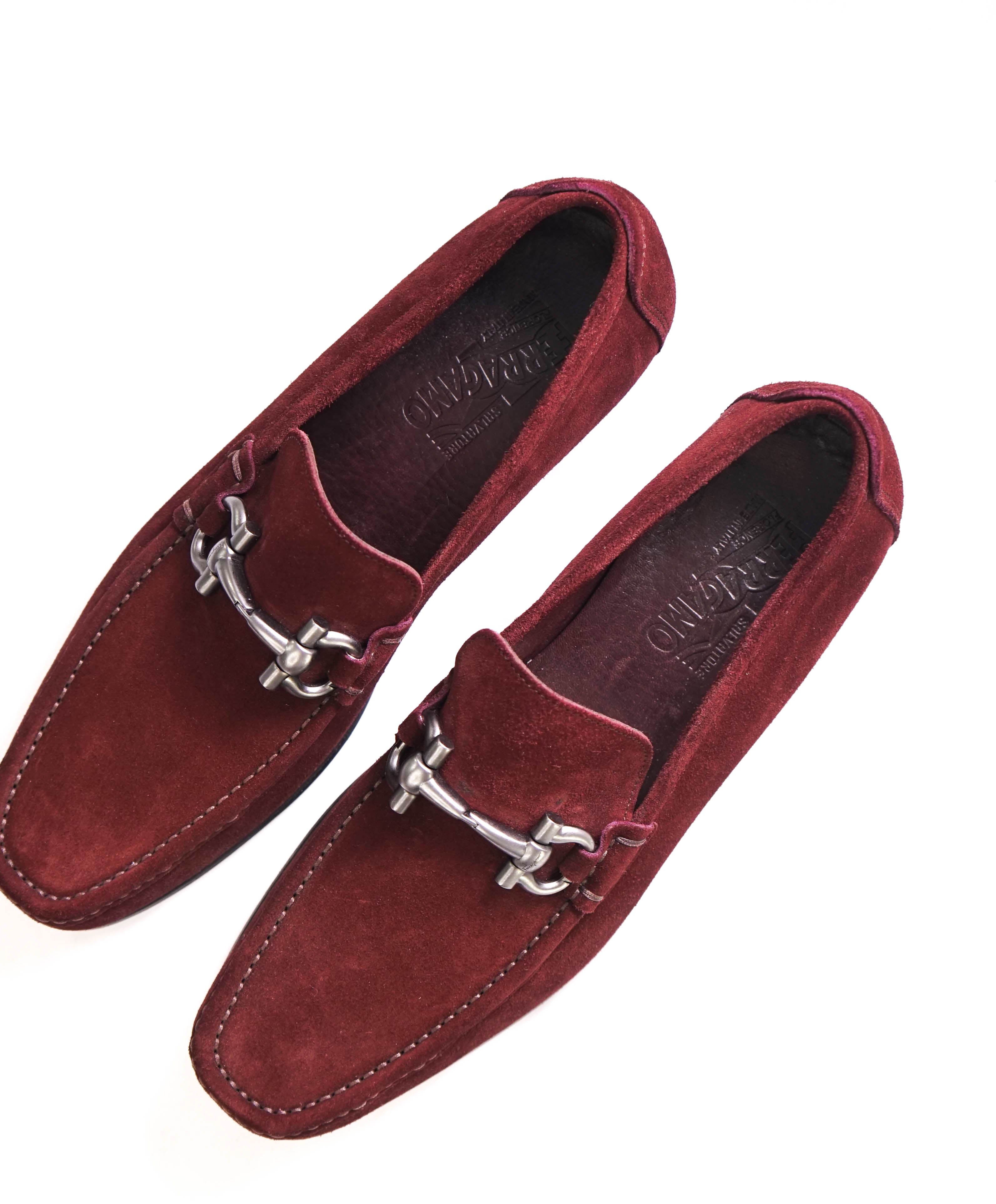 $750 SALVATORE FERRAGAMO - "GIORDANO" Burgundy Suede Loafer- 10.5 D US